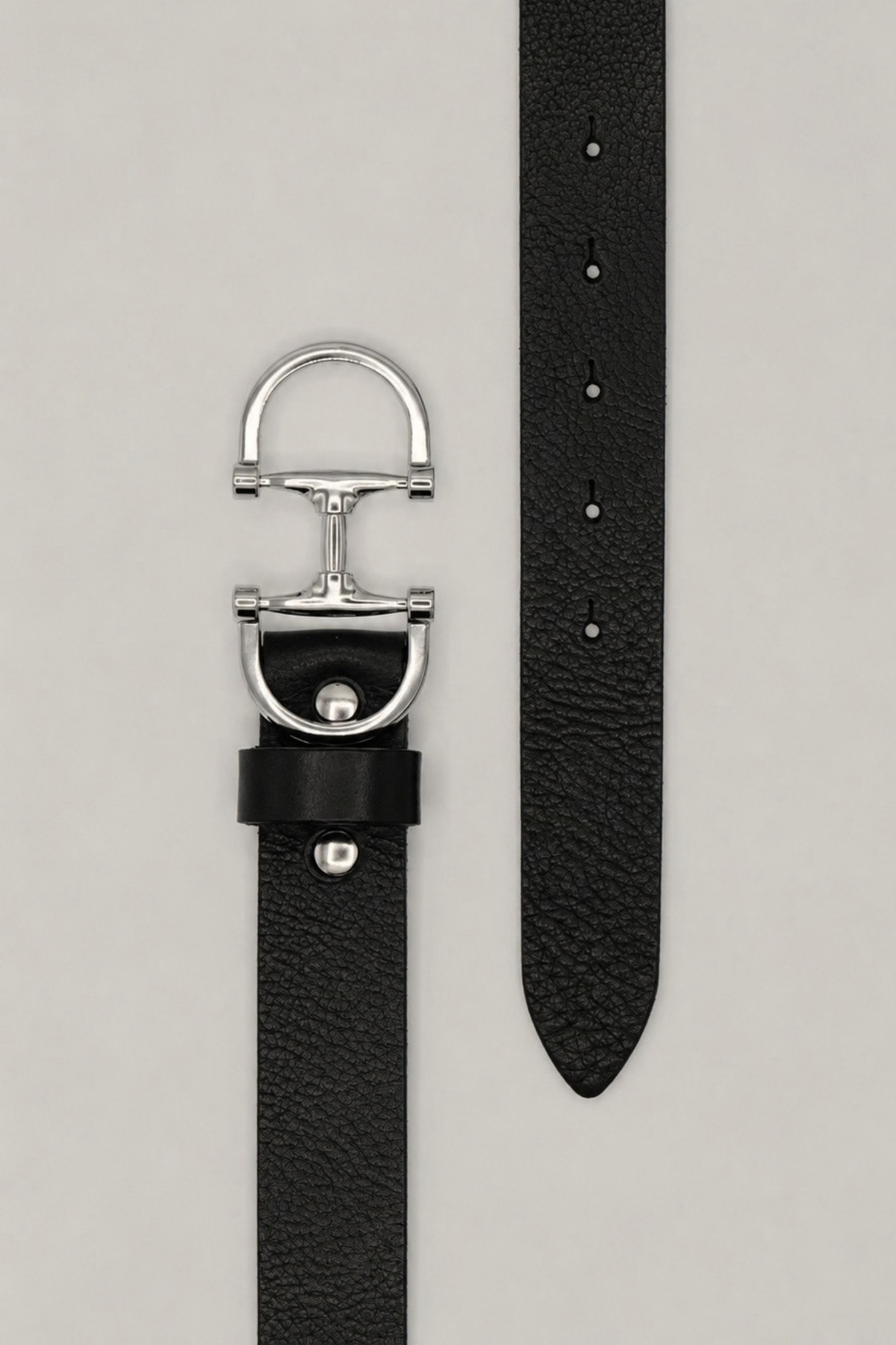 Ceinture Jeanne – cuir noir, boucle mors argentée