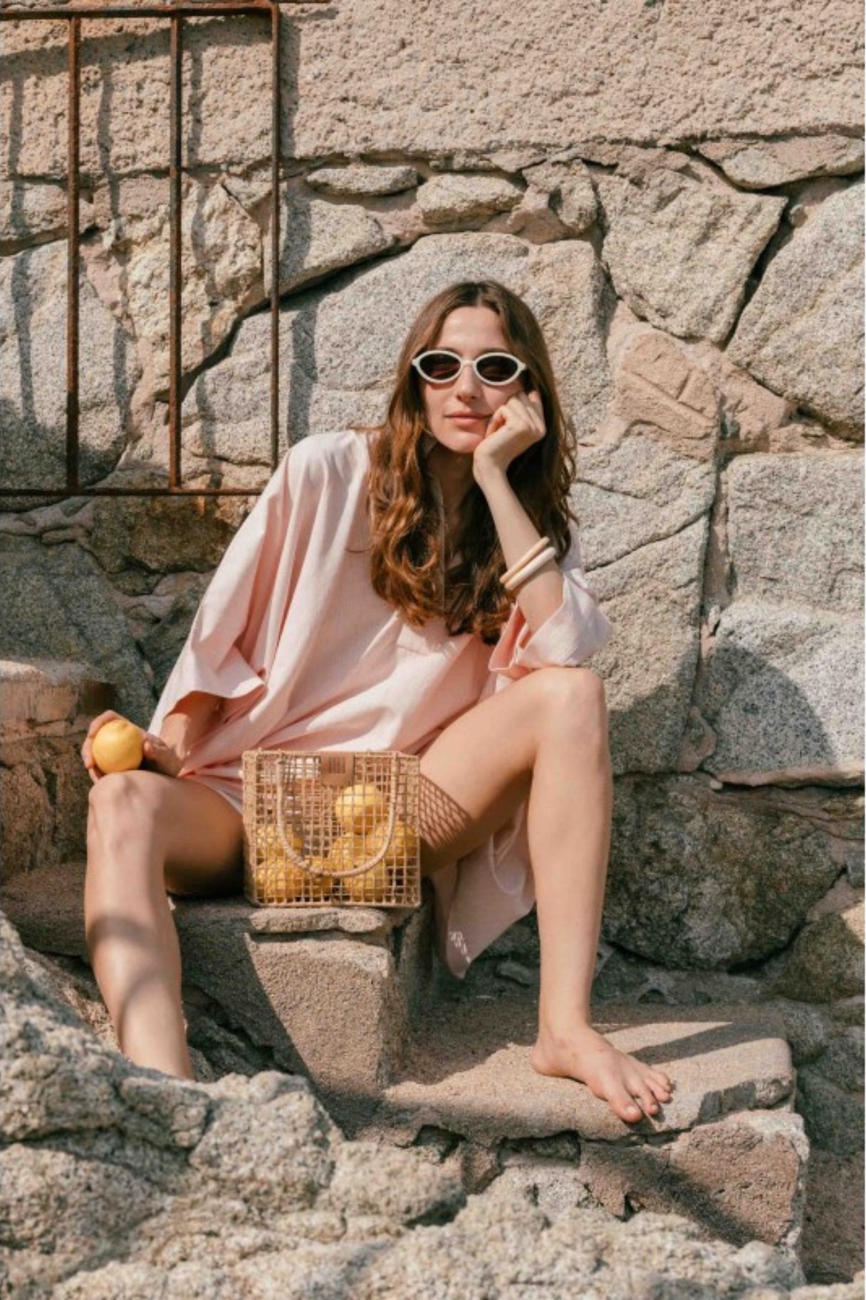 Sac panier carré Nigaloo Biba en raffia tressée à la main – Pochette amovible
