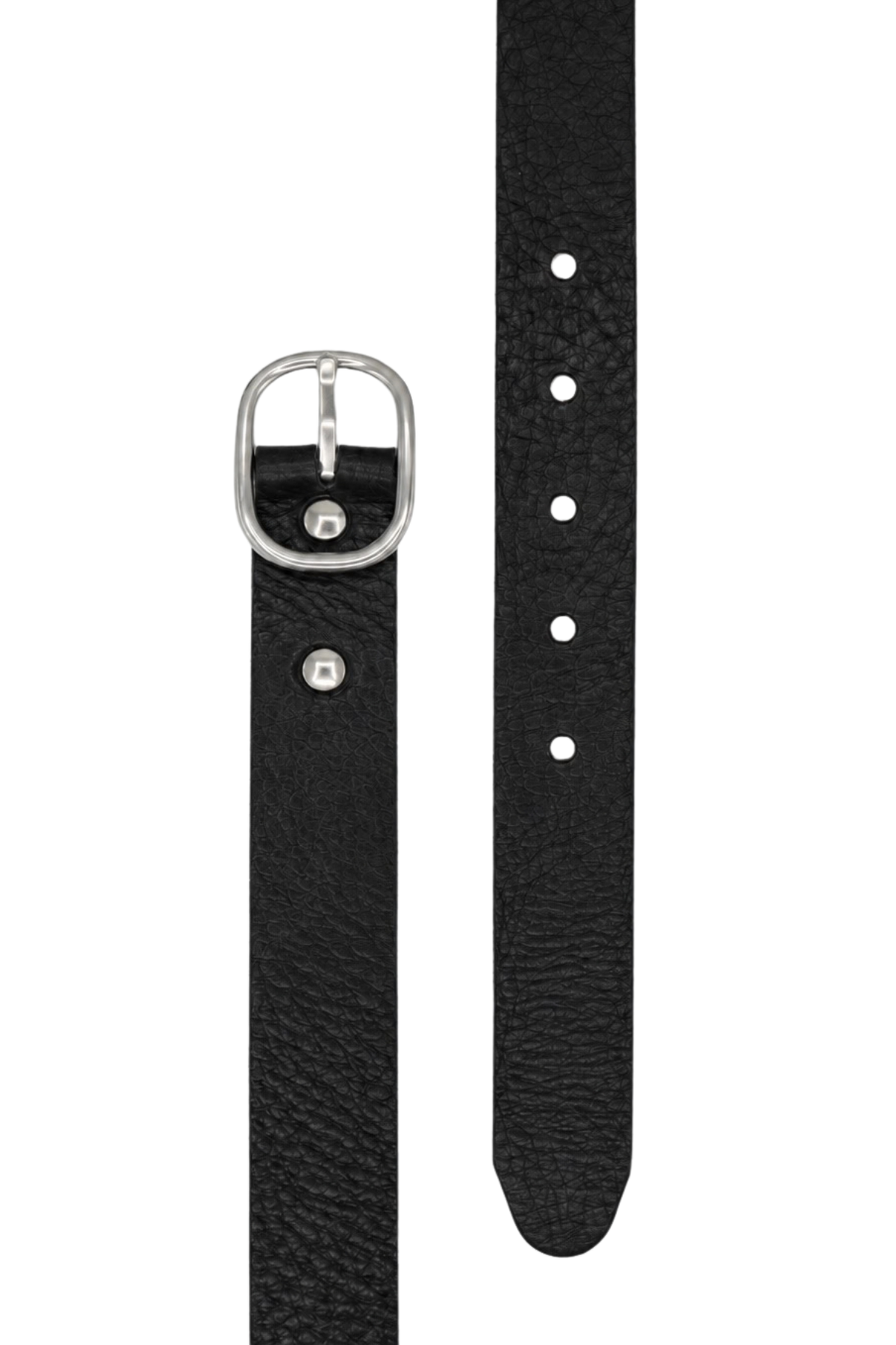 Ceinture Coralie Atelier Nappa, cuir de vachette noir grainé et boucle ovale argentée, largeur 3 cm