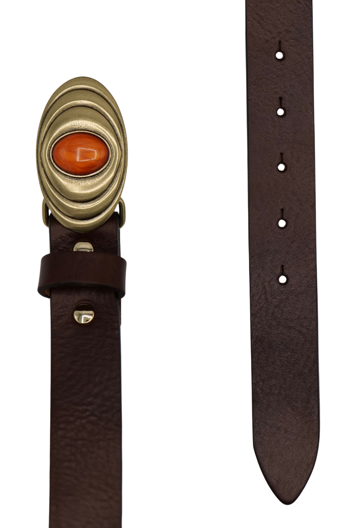Ceinture Maryse – cuir marron, boucle ovale dorée et orange