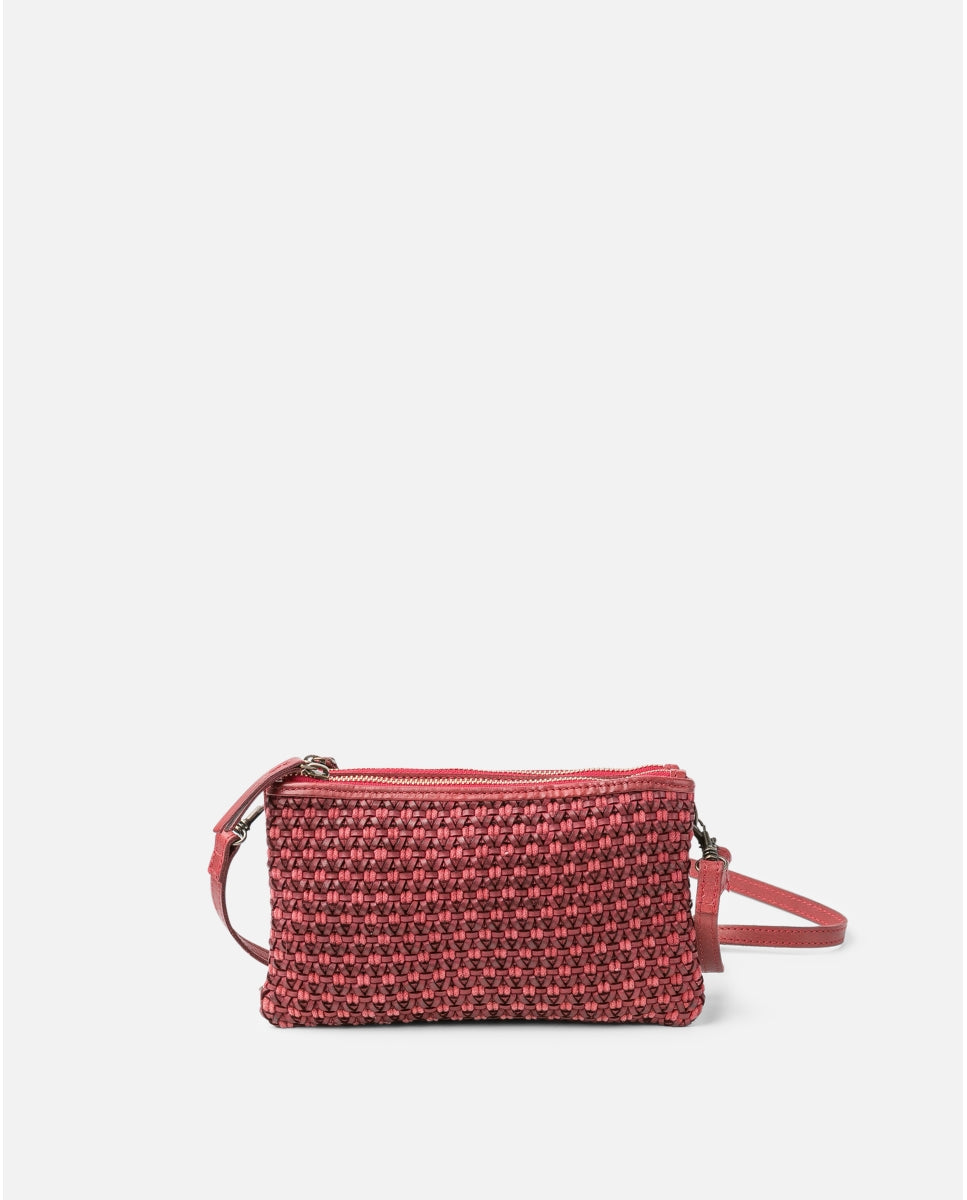 Sac bandoulière cuir tressé rose BIBA Mullen MUL1L femme fermeture zippée