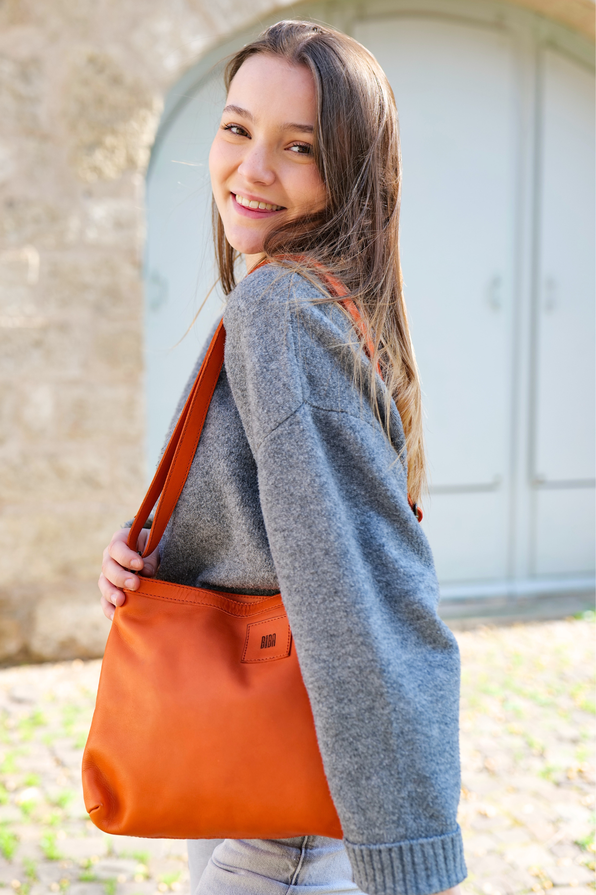 Sac en cuir orange Biba BT16