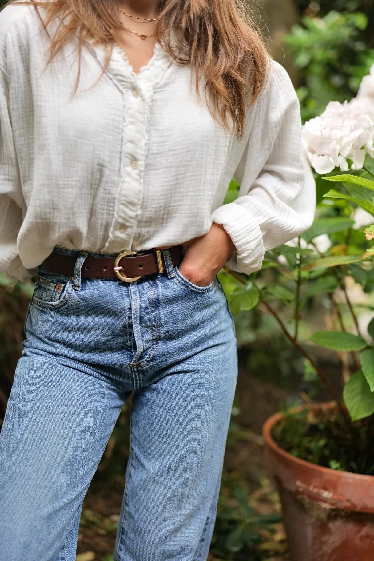 Ceinture fine femme en cuir - couleur marron