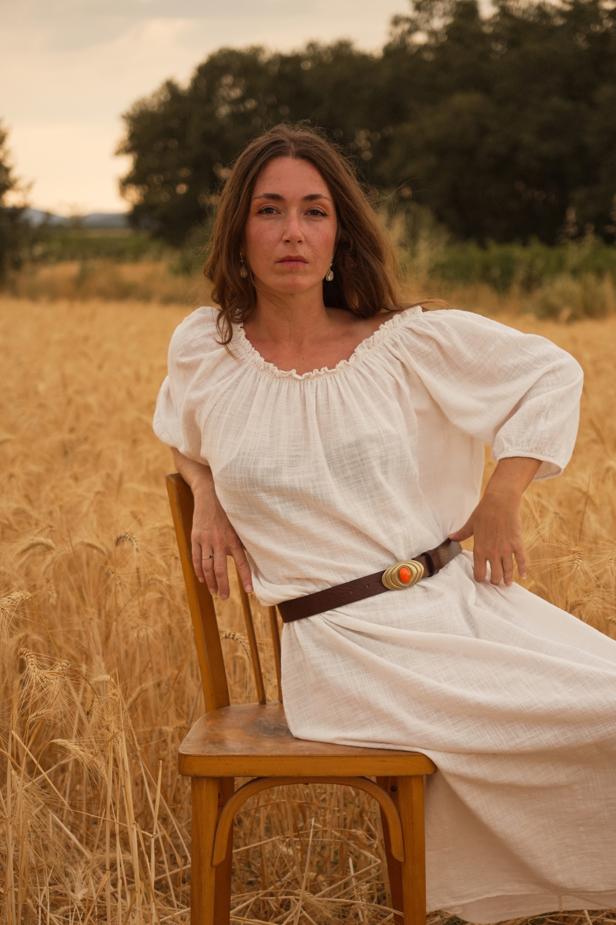 Ceinture vintage Maryse Atelier Nappa en cuir marron à boucle dorée et orange
