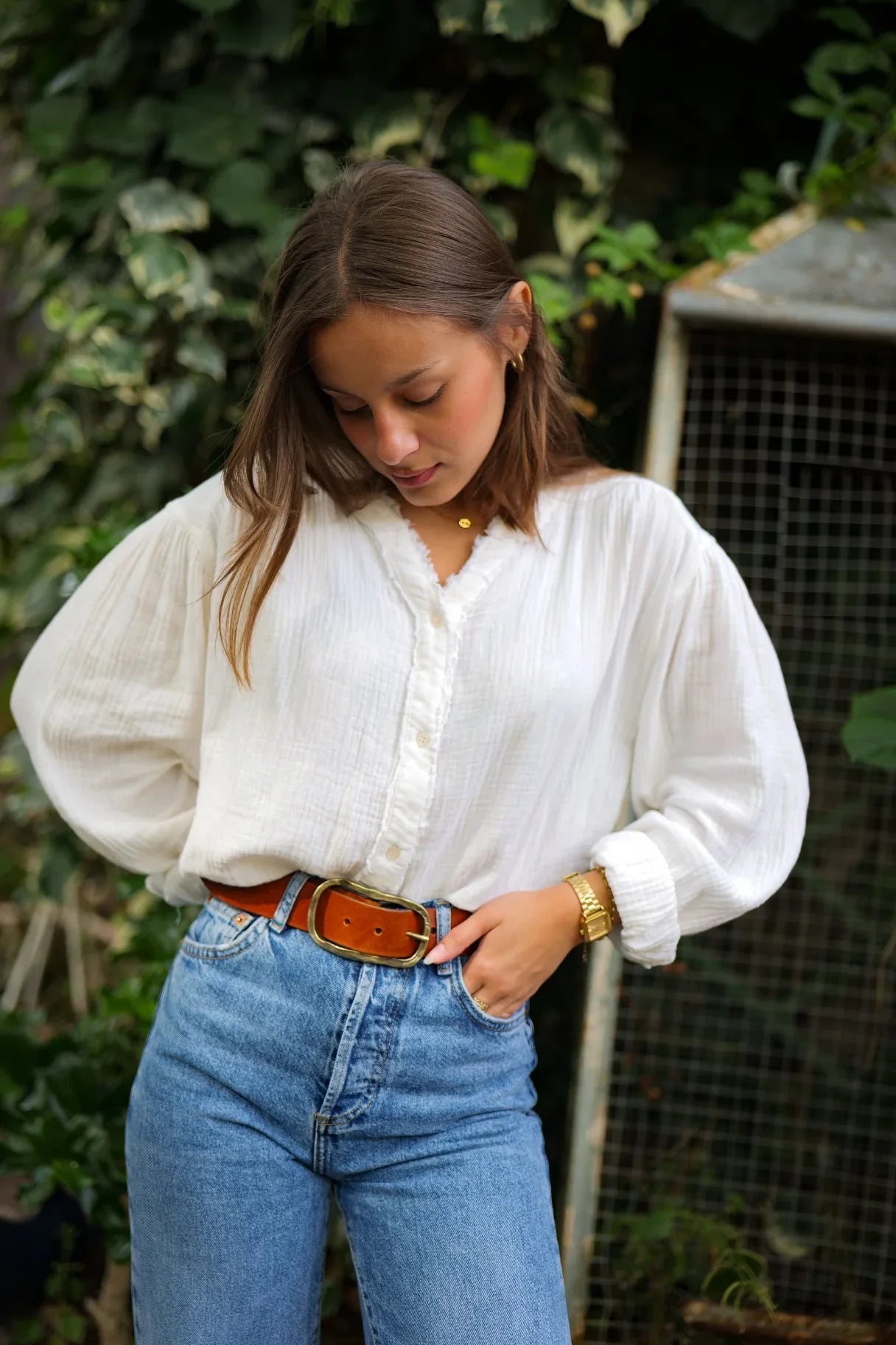 Ceinture artisanale en cuir pleine fleur - Boucle ovale martelée - Nappa maroquinerie