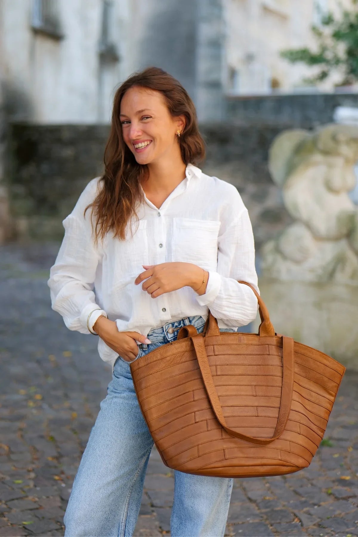 Grand cabas Biba Lewisburg Brick LEB1L en cuir camel