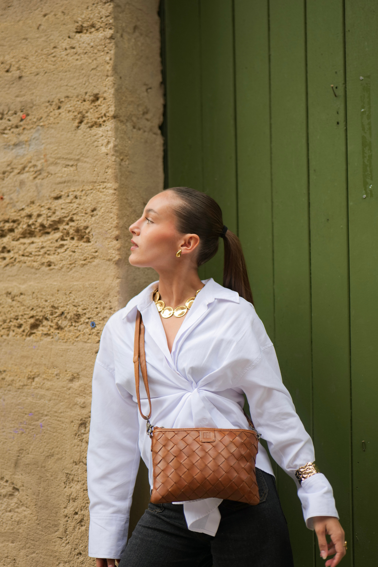 Mini sac Lewisburg camel en cuir tressé Biba