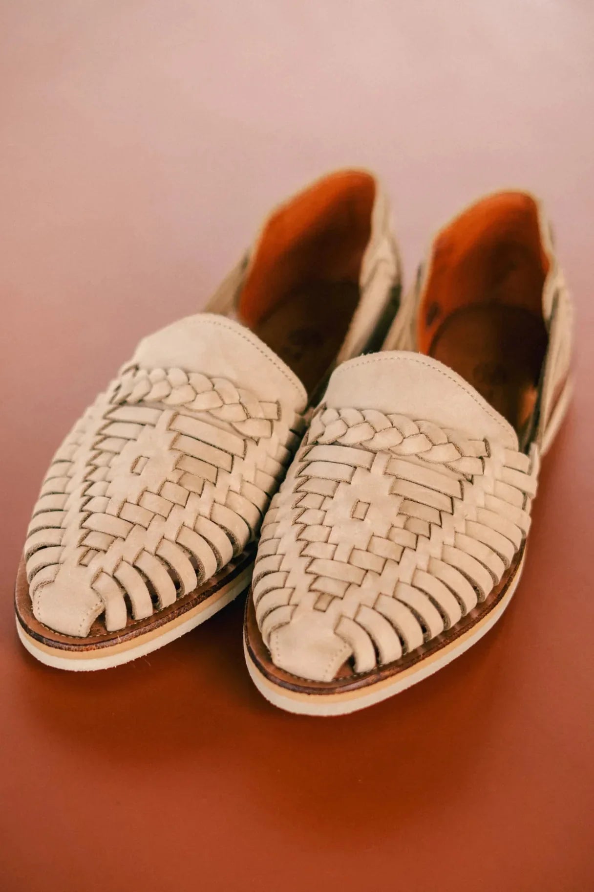 mocassins huarache femme cuir grège tressé mapache