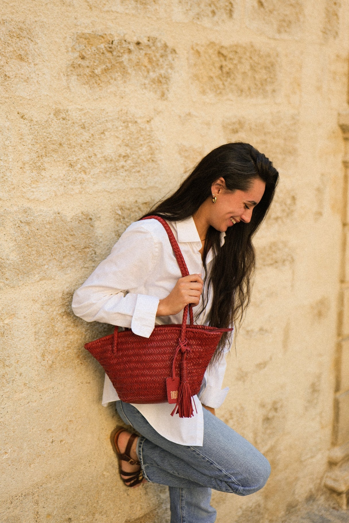 Sac panier en cuir tressé naturel - BIBA Perkins PER14L