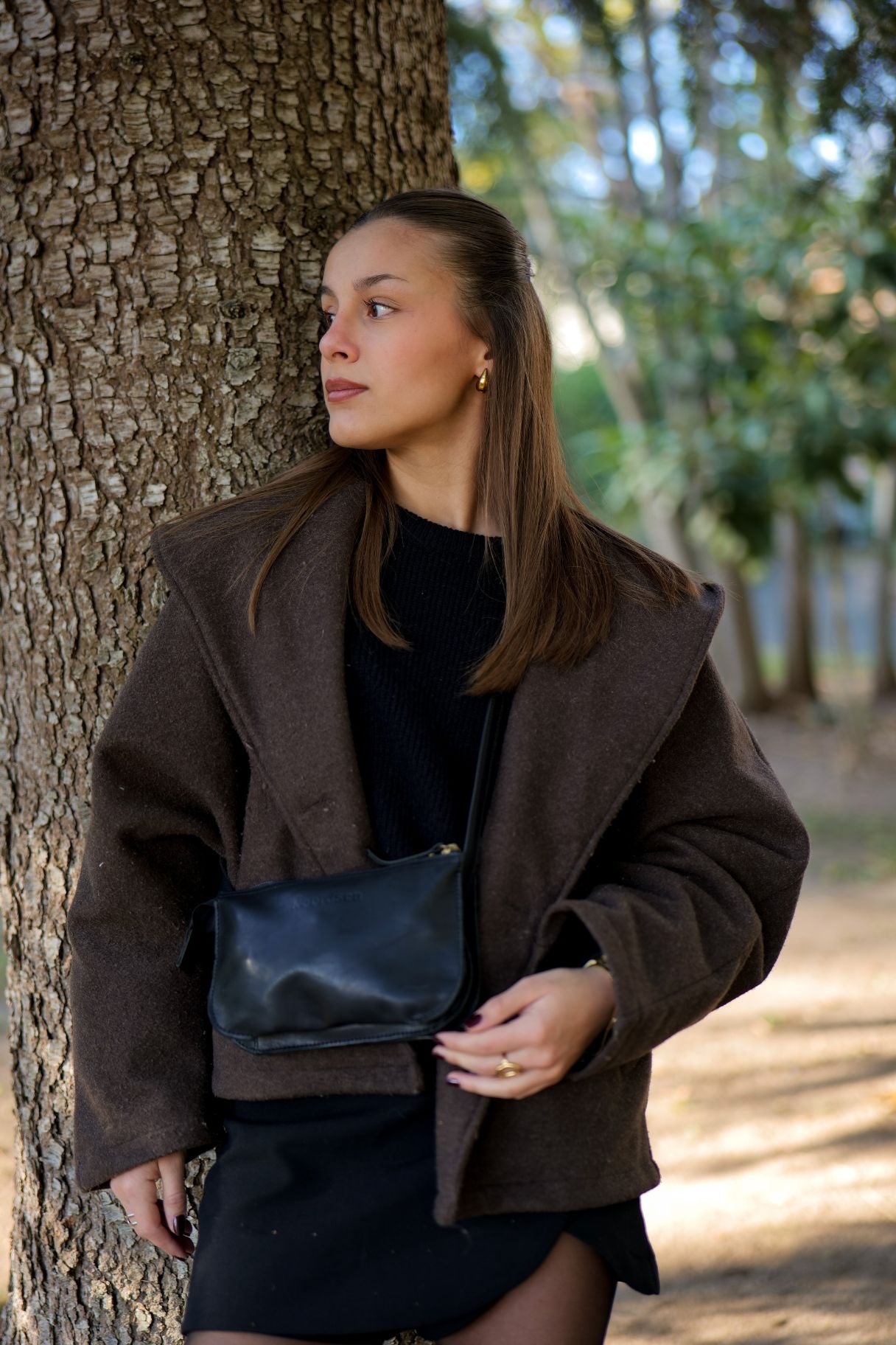 Petit sac bandoulière en cuir noir pour femme Noordsen N003-05
