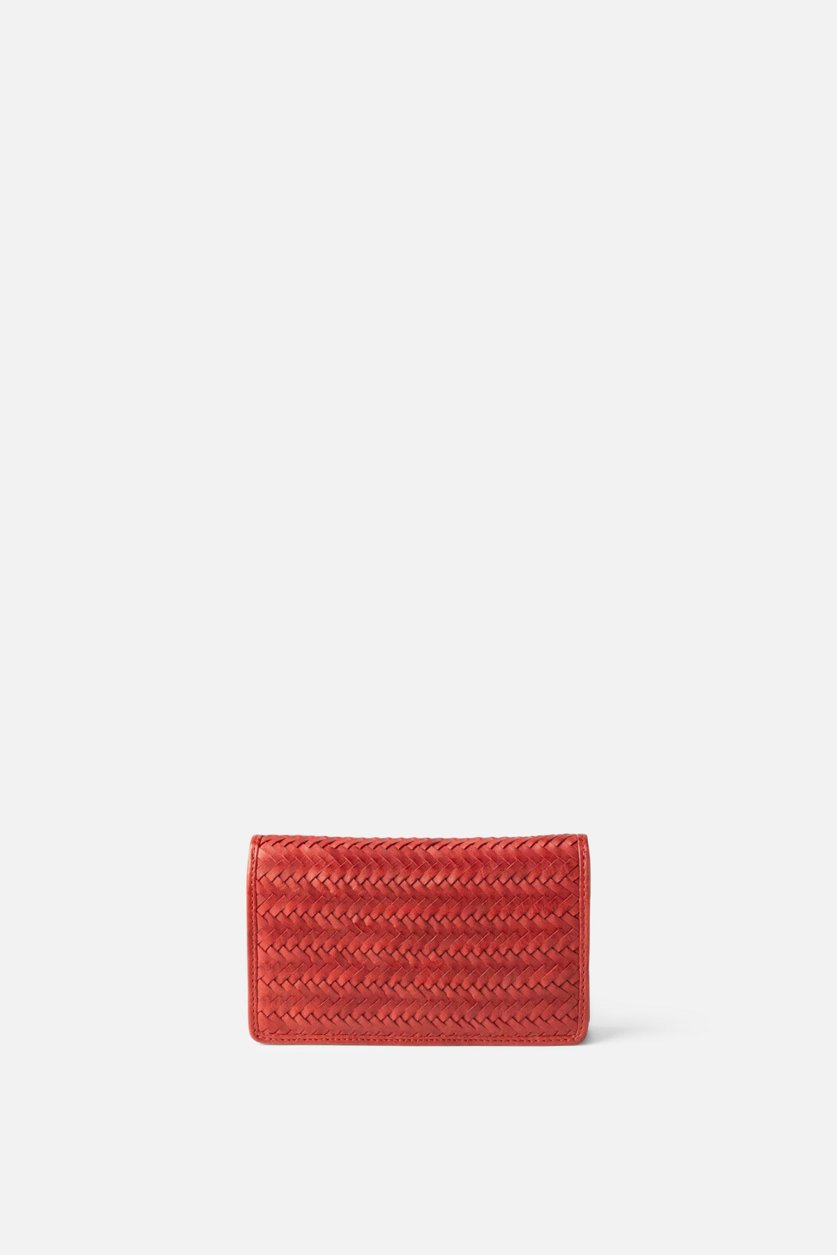Portefeuille BIBA Perkins PER13L en cuir tressé rouge, modèle compact à rabat