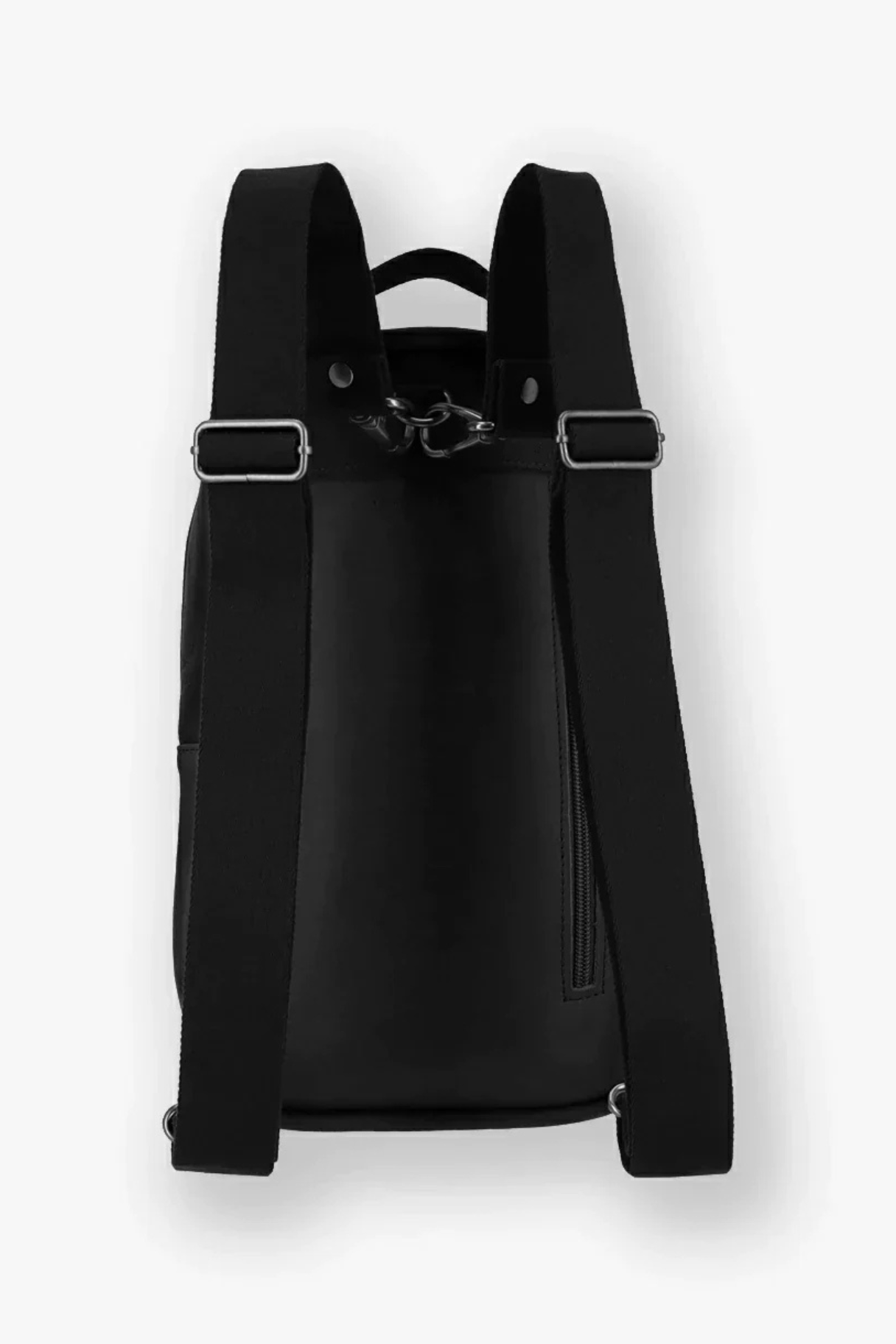 Dos du sac à dos Ouranos noir avec deux bandoulières en toile, mousquetons argentés