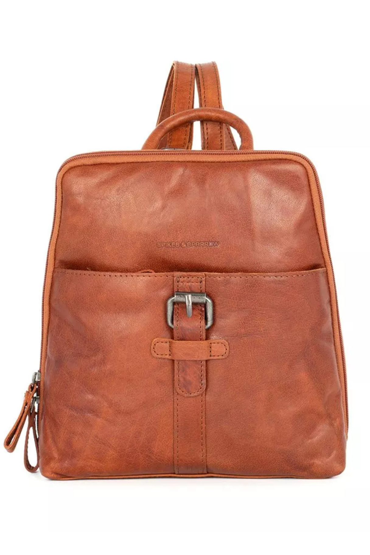Sac à dos cuir Texas brandy cognac Spikes & Sparrow vue de face avec boucle métal