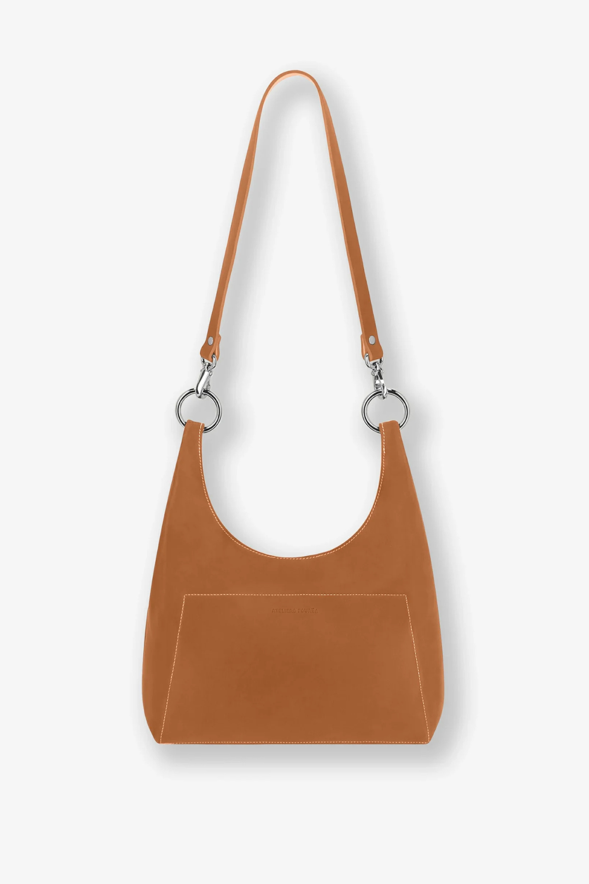 Sac Amazone cuir camel Ateliers Fourès avec bandoulière courte cuir, porté épaule, made in France