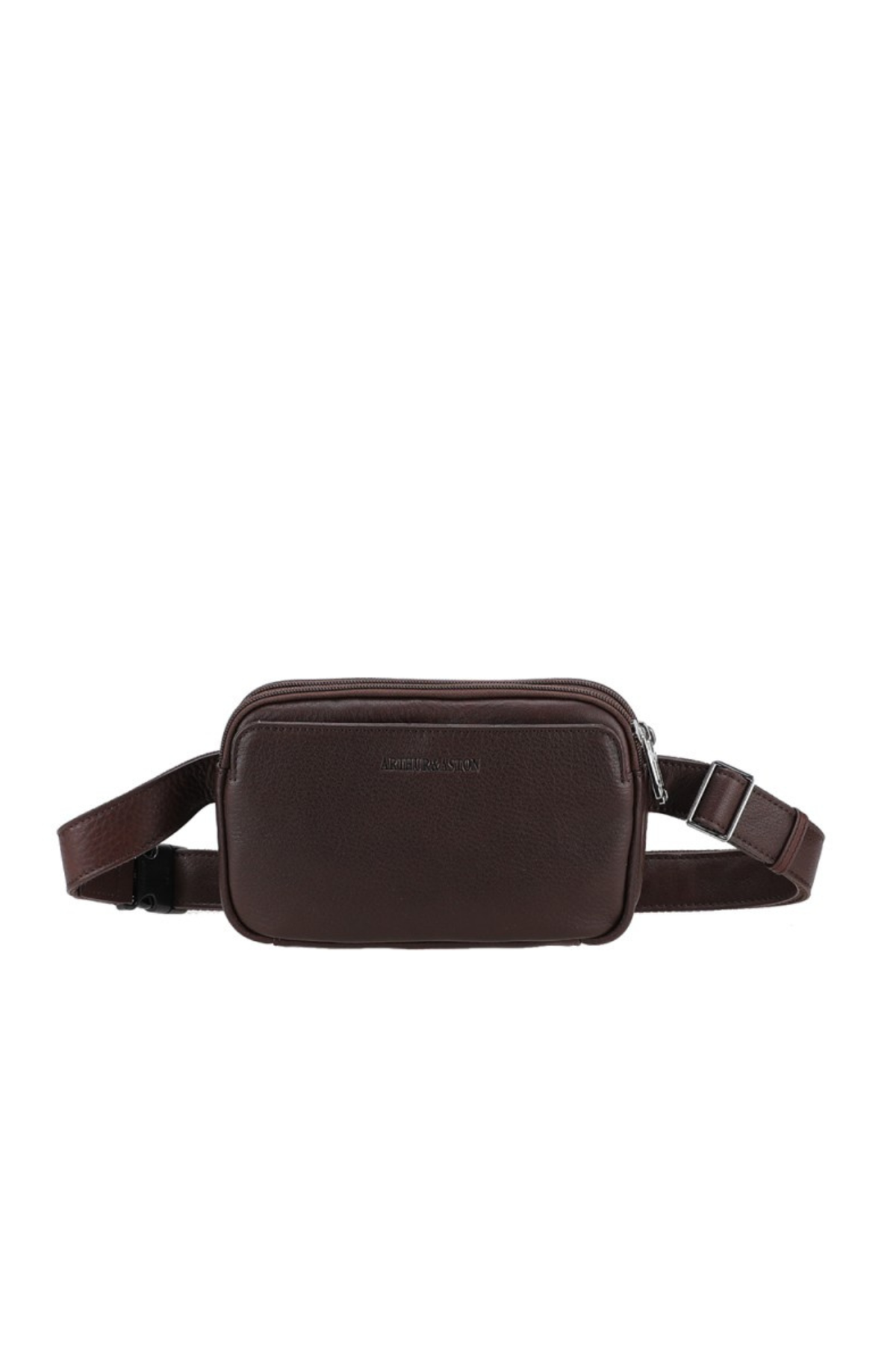Sac banane fin Ange en cuir de vachette pleine fleur marron Arthur & Aston, vue de face