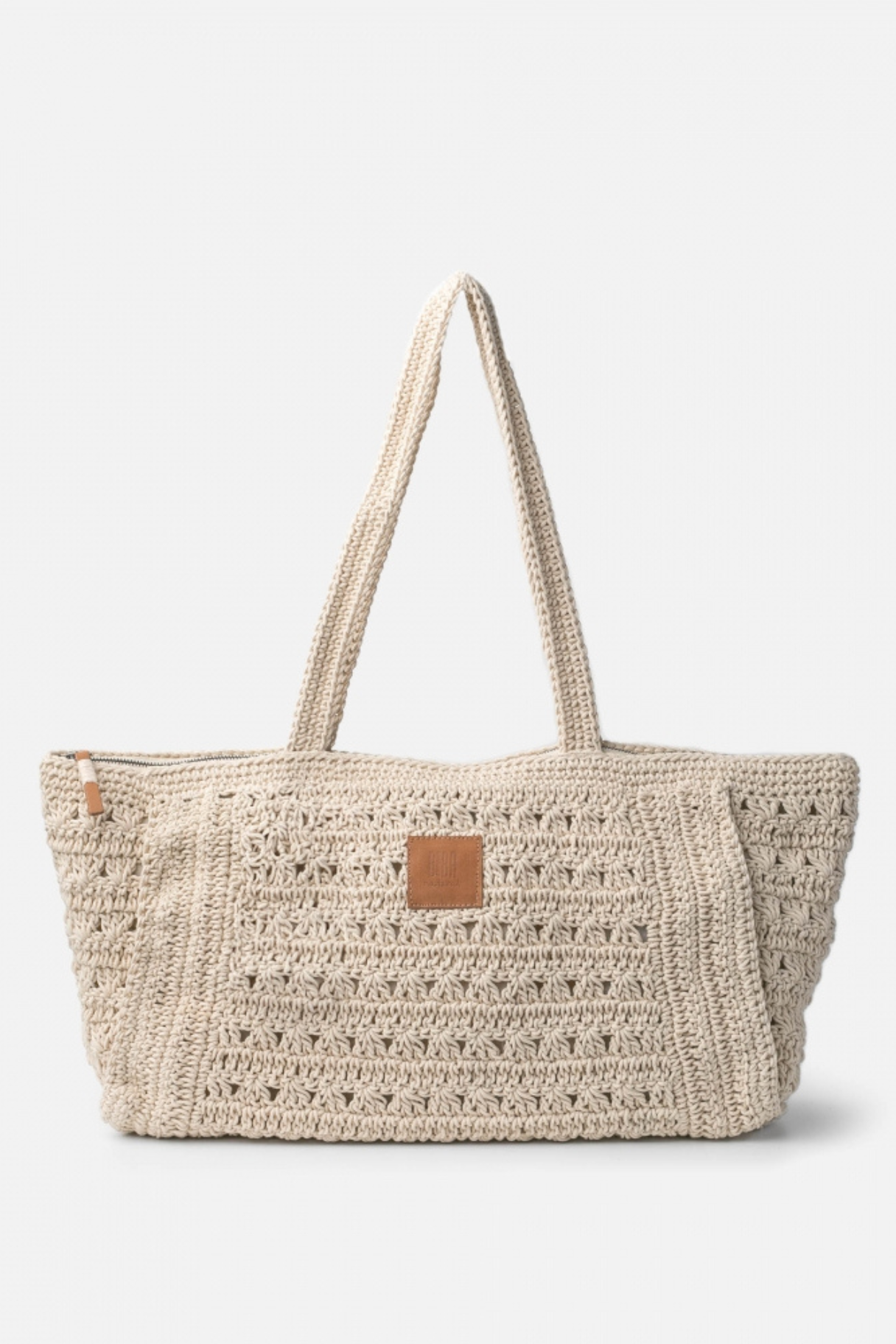 Sac cabas Biba en coton crocheté naturel détail
