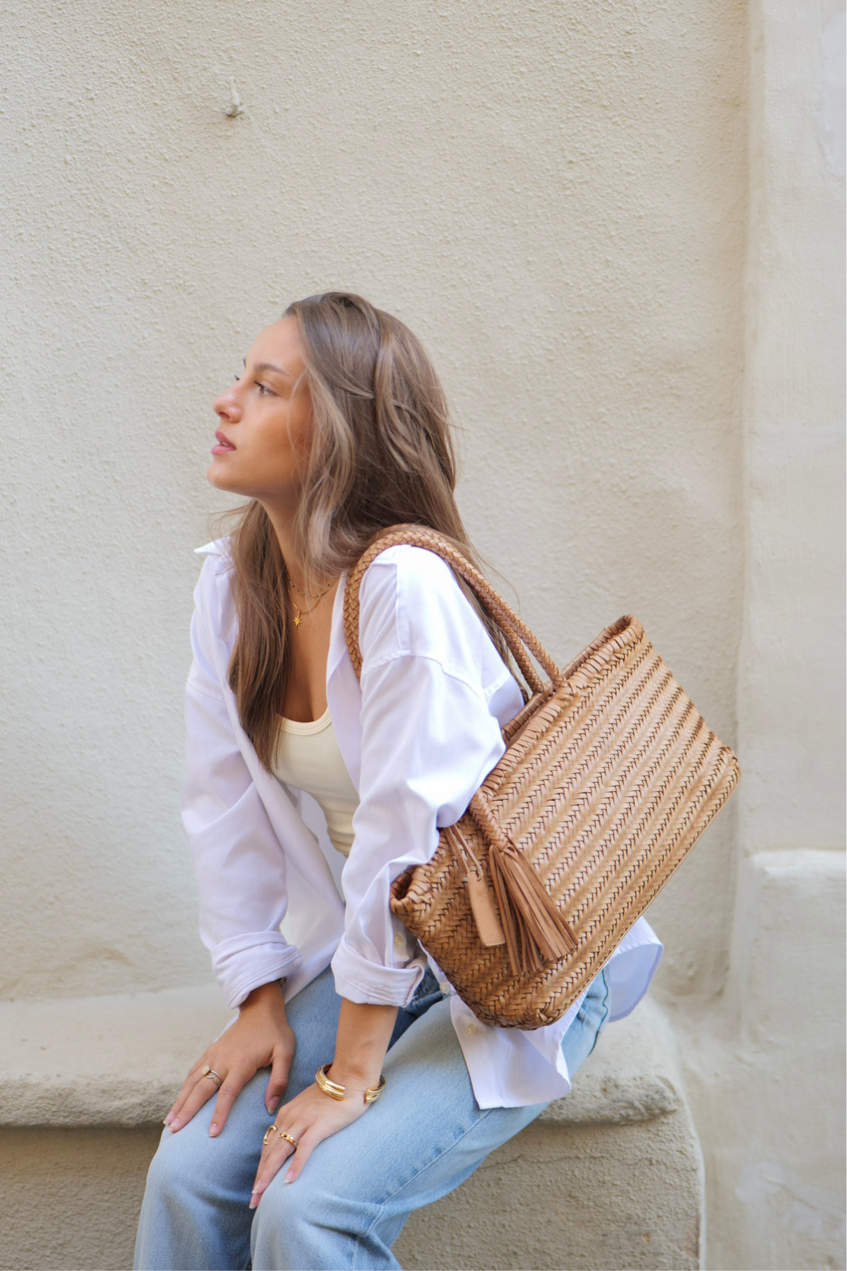 Sac à main en cuir tressé BIBA Perkins PER10L couleur naturel