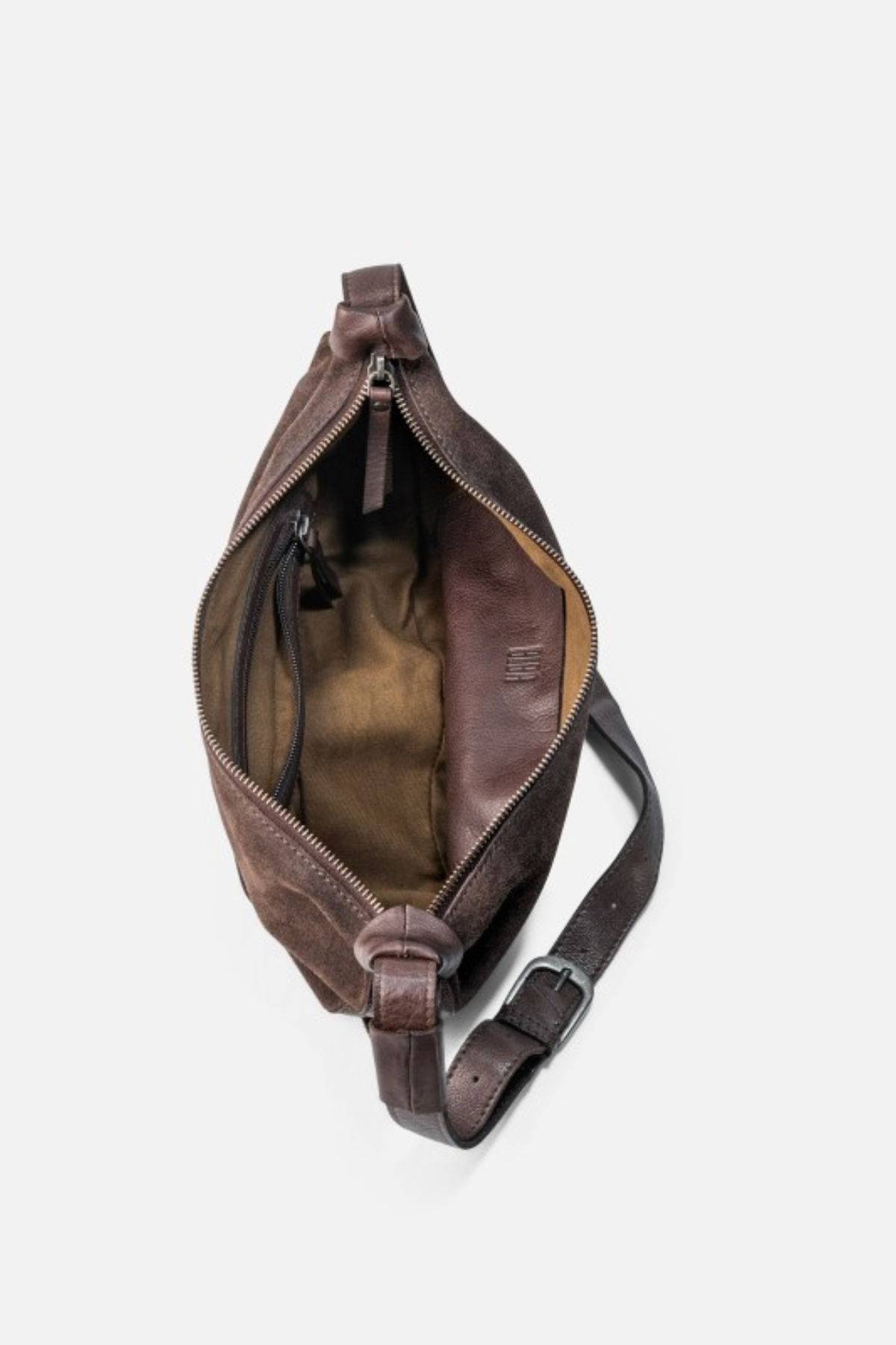 Intérieur du sac Loa Biba ouvert : poche zippée et doublure coton