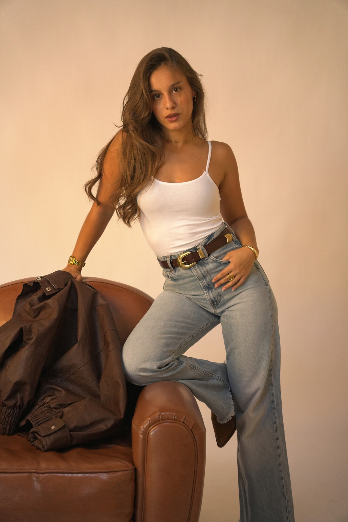 Ceinture western Anne – cuir marron et boucle dorée