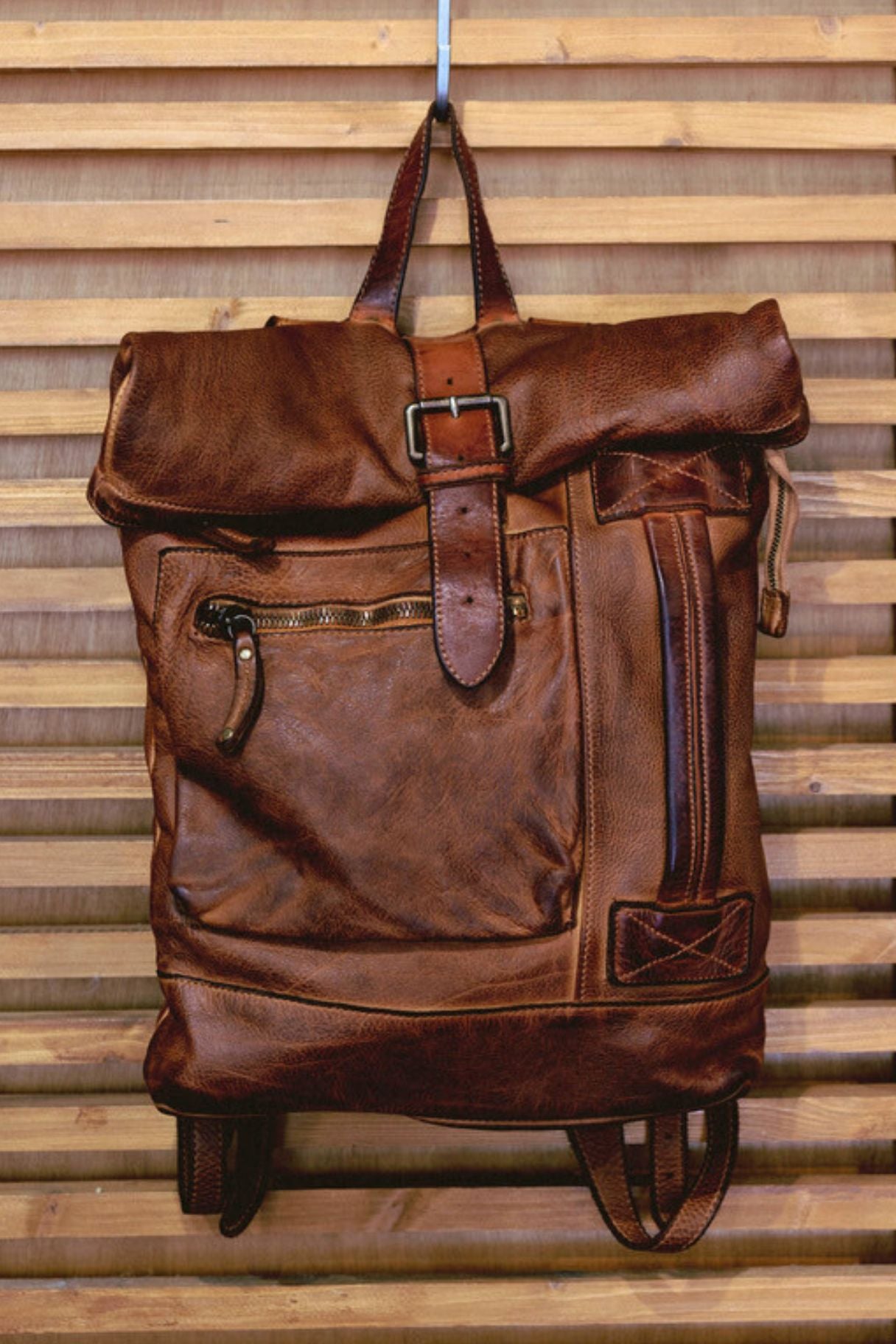 Bologne - Grand sac à dos marron clair en cuir vintage - Nappa Maroquinerie