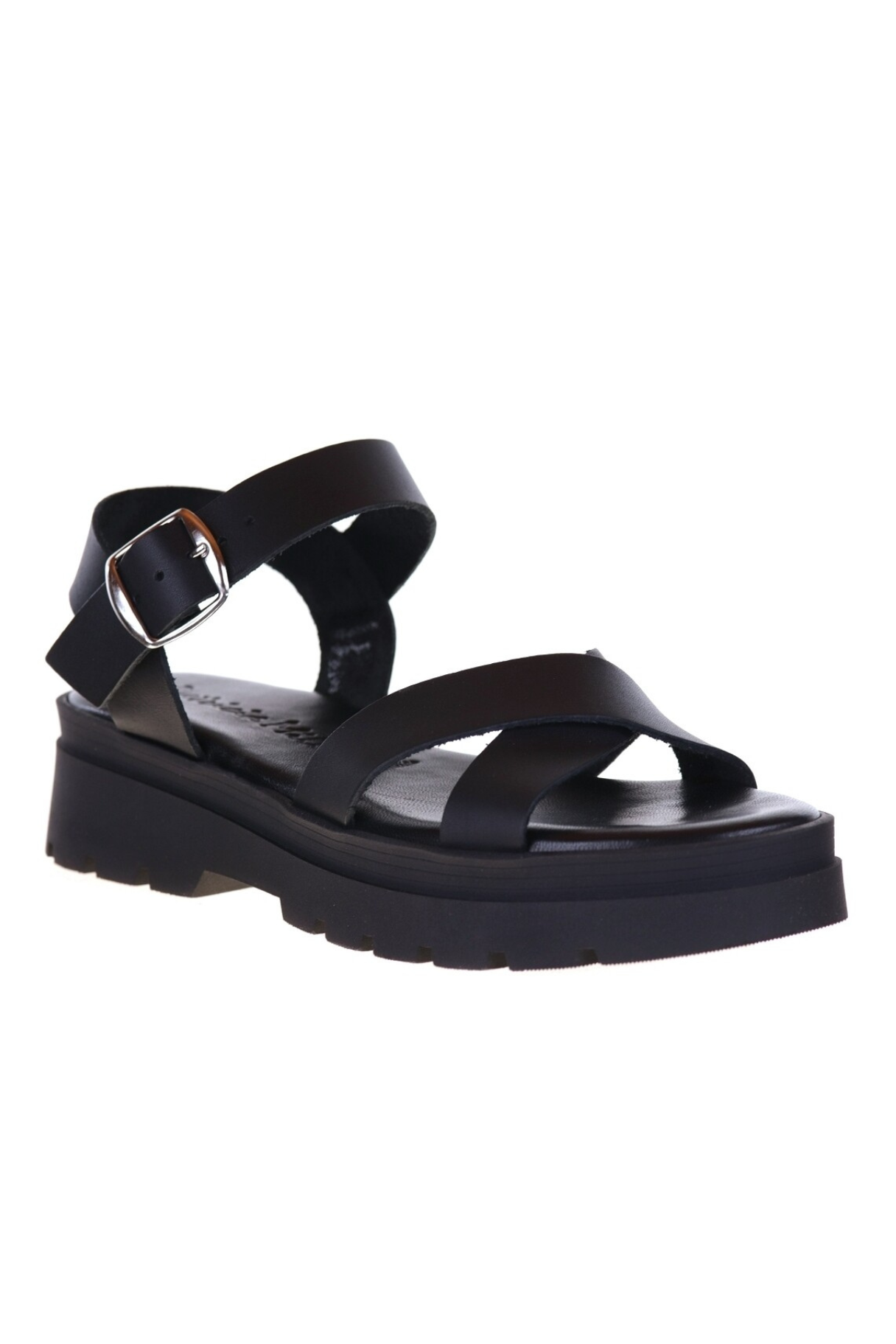 sandales en cuir noir Patricia Miller à doubles brides croisées 