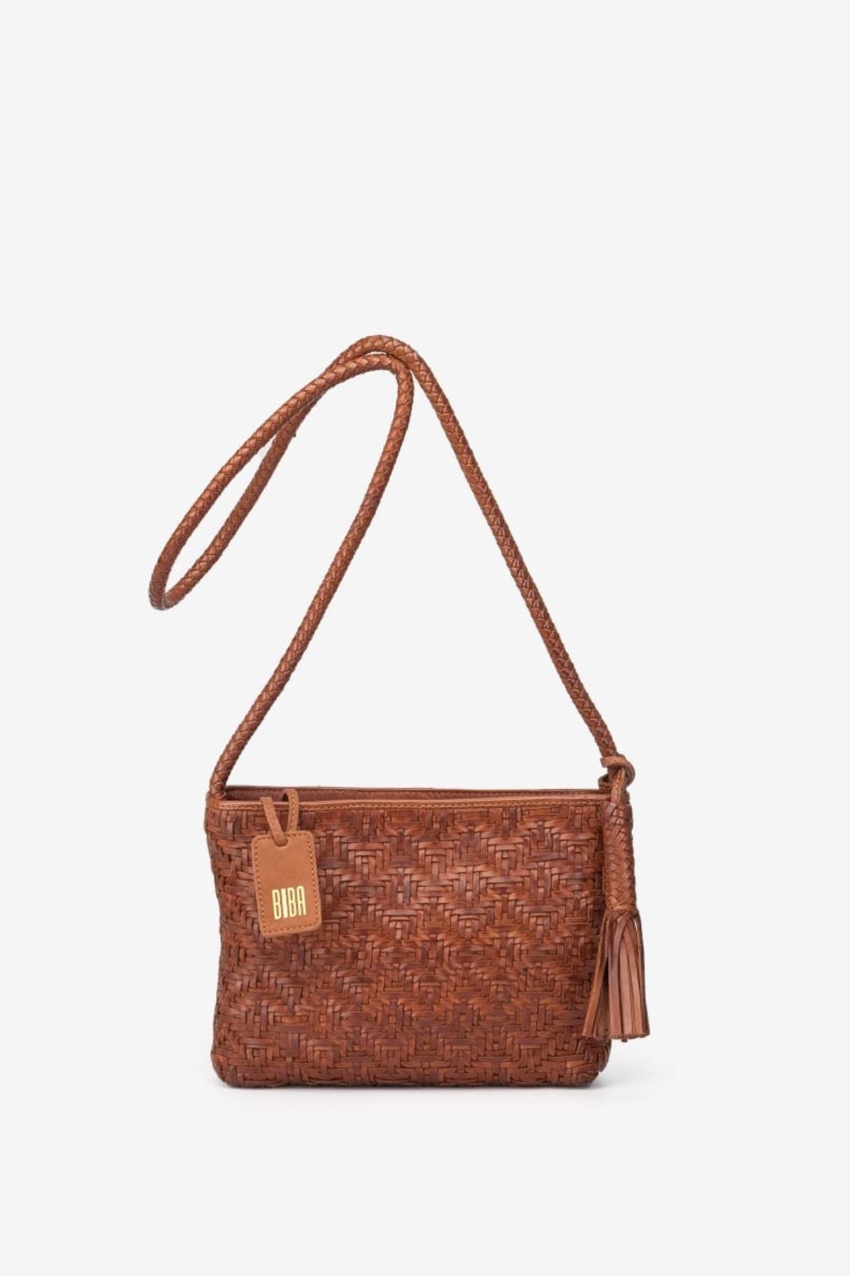 Biba Alloway ALW2L sac bandoulière en cuir marron tressé  