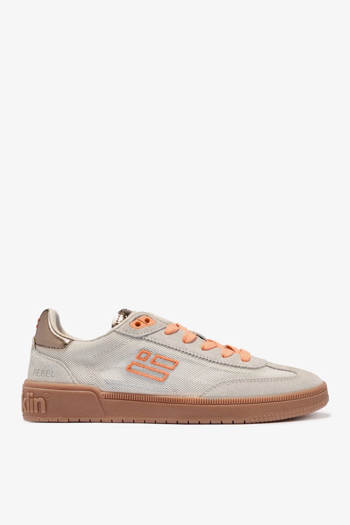basket femme rebel off white et orange en cuir suédé et mesh
