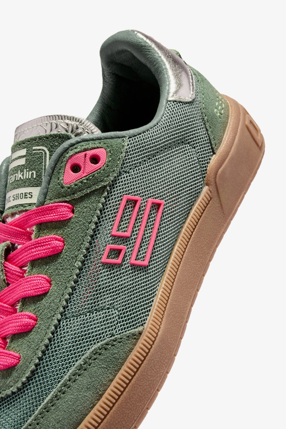 basket femme rebel vert et rose en cuir suédé et mesh respirant details