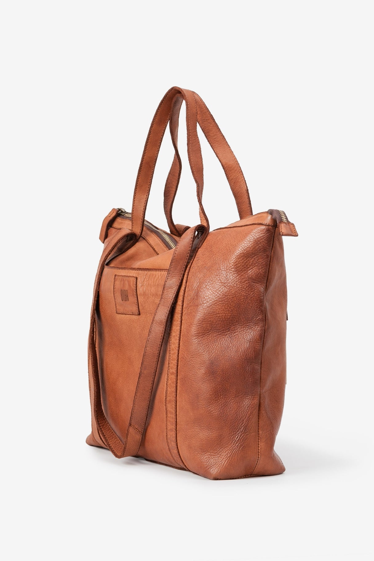 Sac cabas en cuir lavé BT19 camel vu de coté