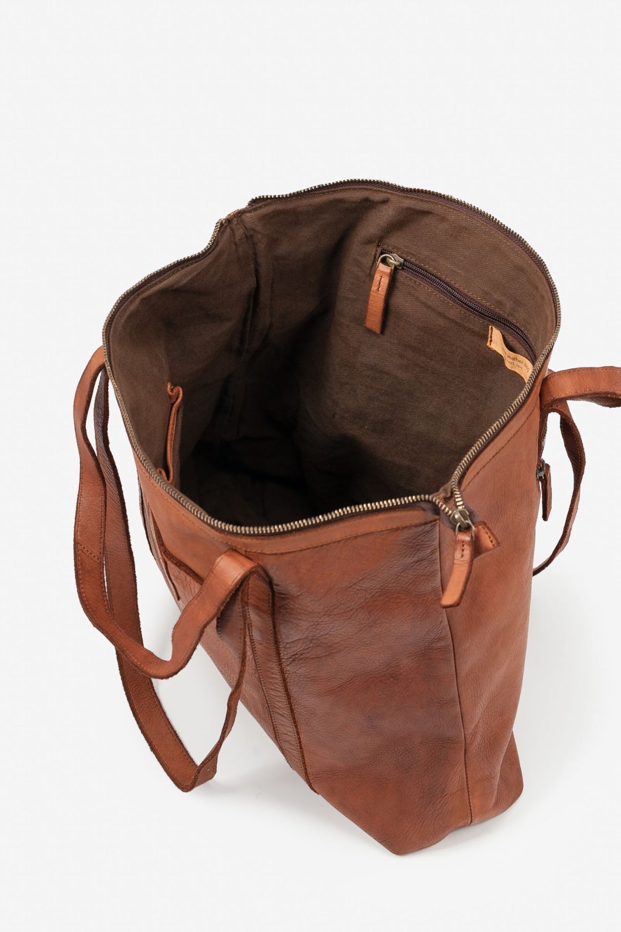 Sac cabas en cuir lavé BT19 camel vu intérieur