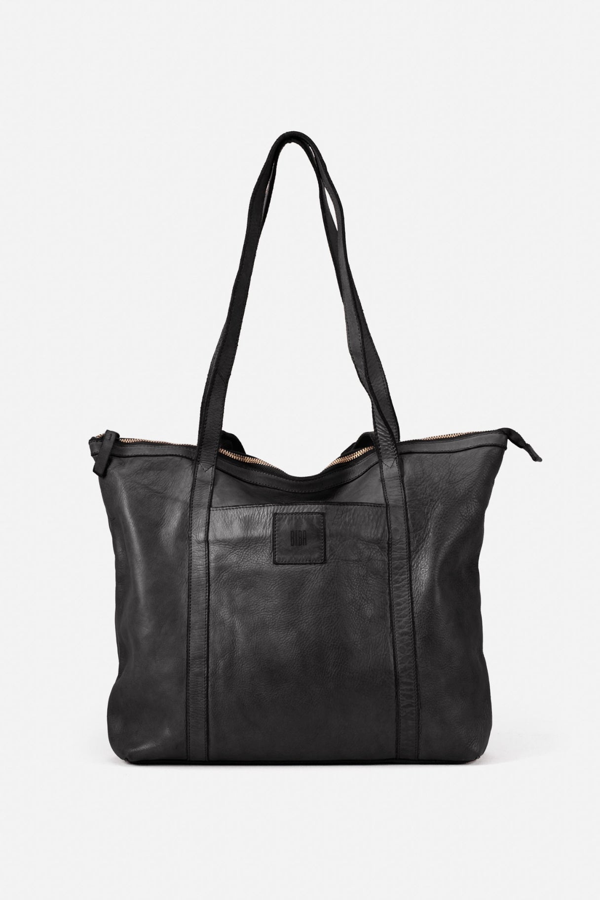 Sac cabas en cuir lavé BT19 noir vu de face