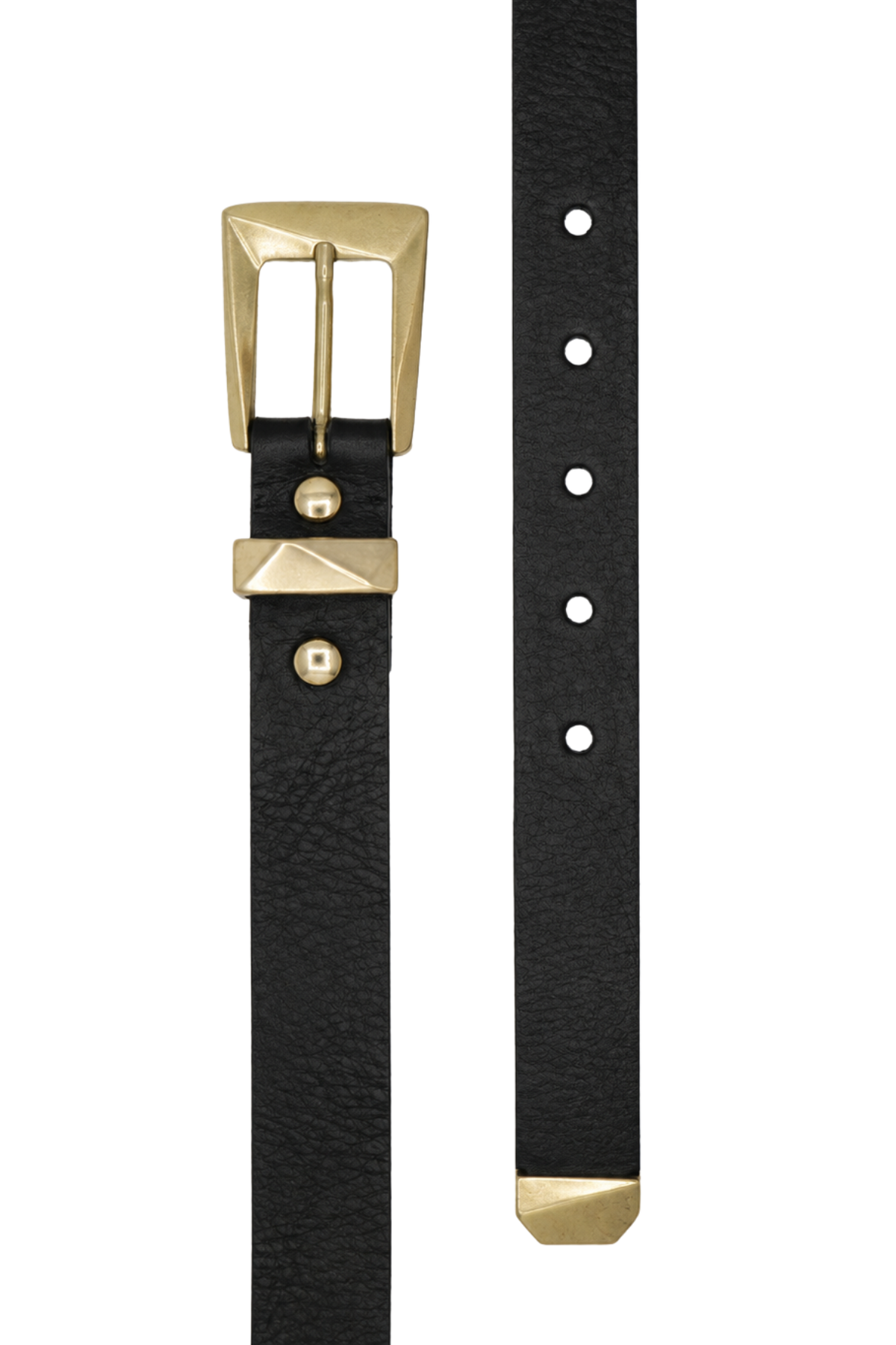 Ceinture femme en cuir pleine fleur noir Monique, boucle western dorée et embout assorti, fabrication artisanale Nappa Pézenas