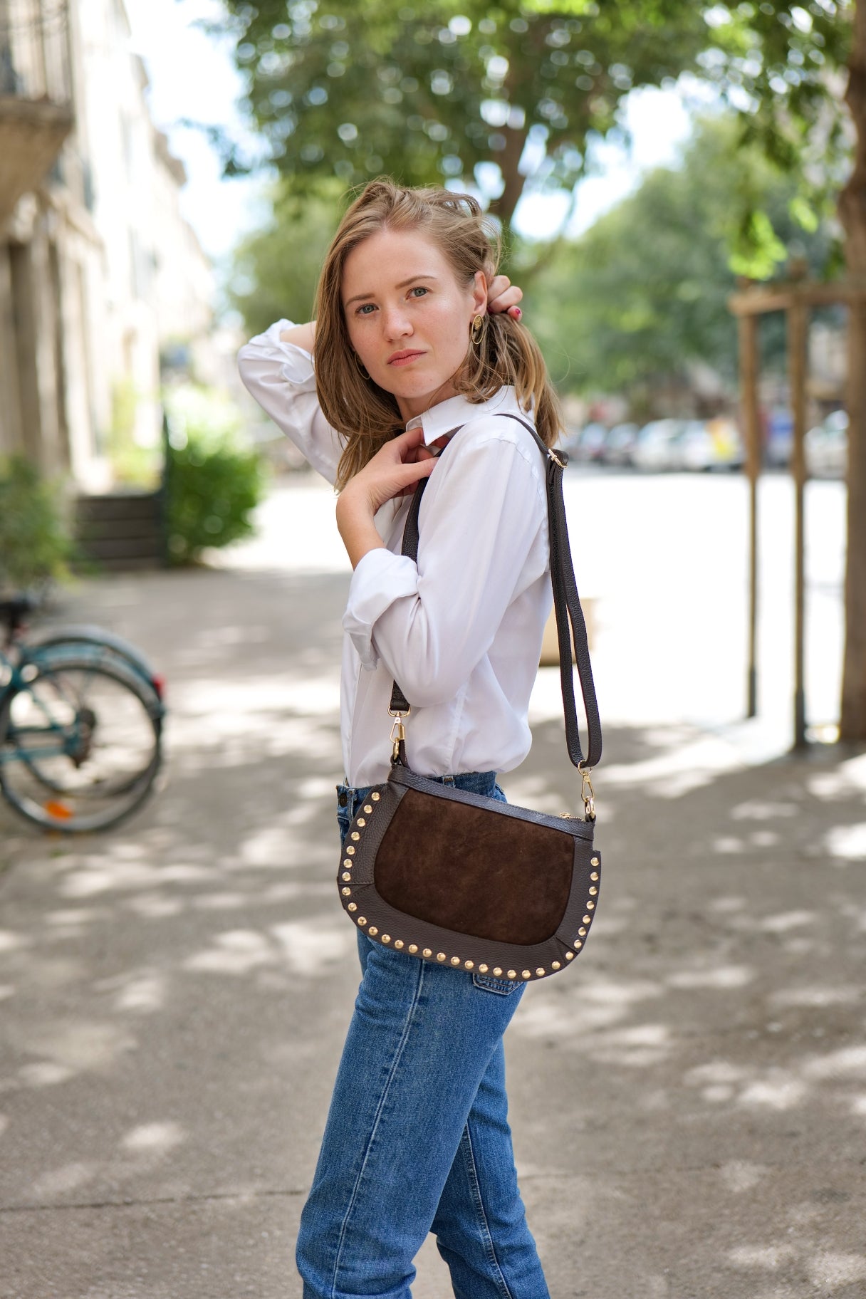 Sac à bandoulière en cuir et suède couleur marron - Nappa maroquinerie 