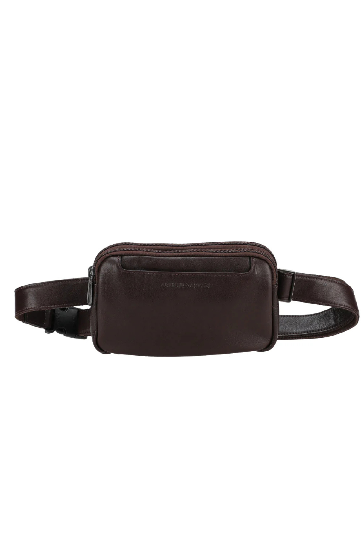 Vue avant de la pochette Léon en cuir chocolat