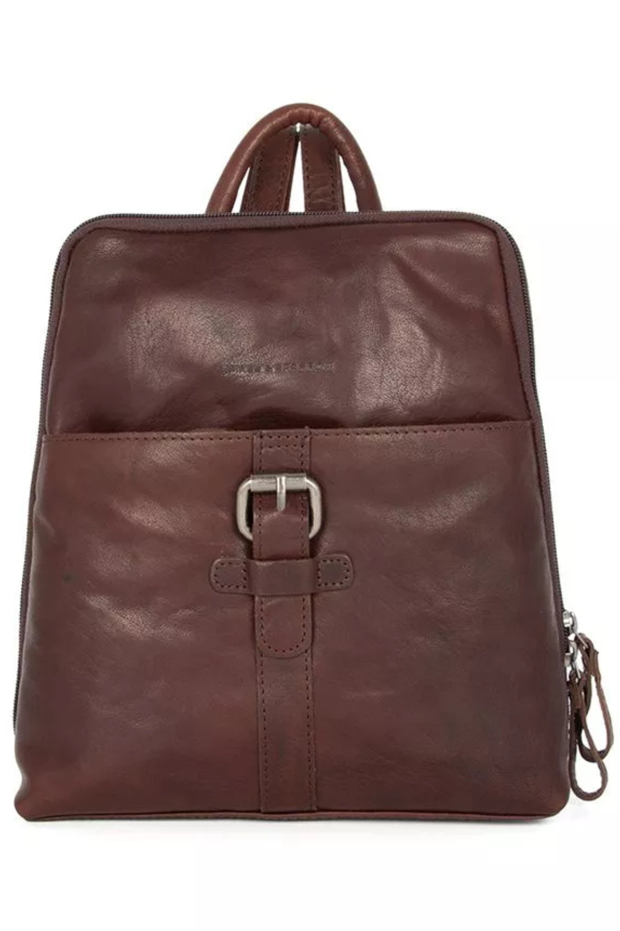 Sac à dos cuir Texas marron foncé Spikes & Sparrow vue de face avec boucle métal