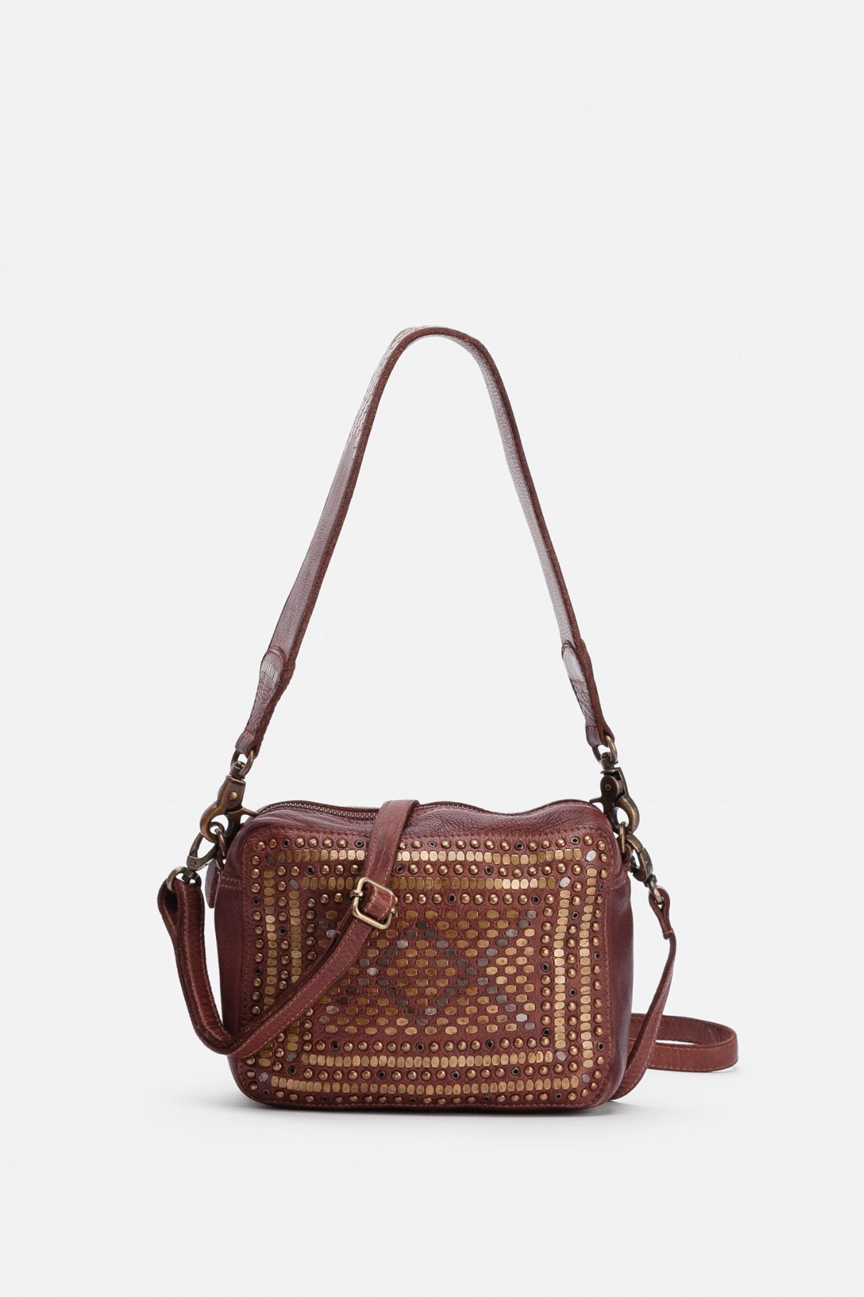 Biba Lovington - petit sac en cuir couleur cognac avec détails dorés 