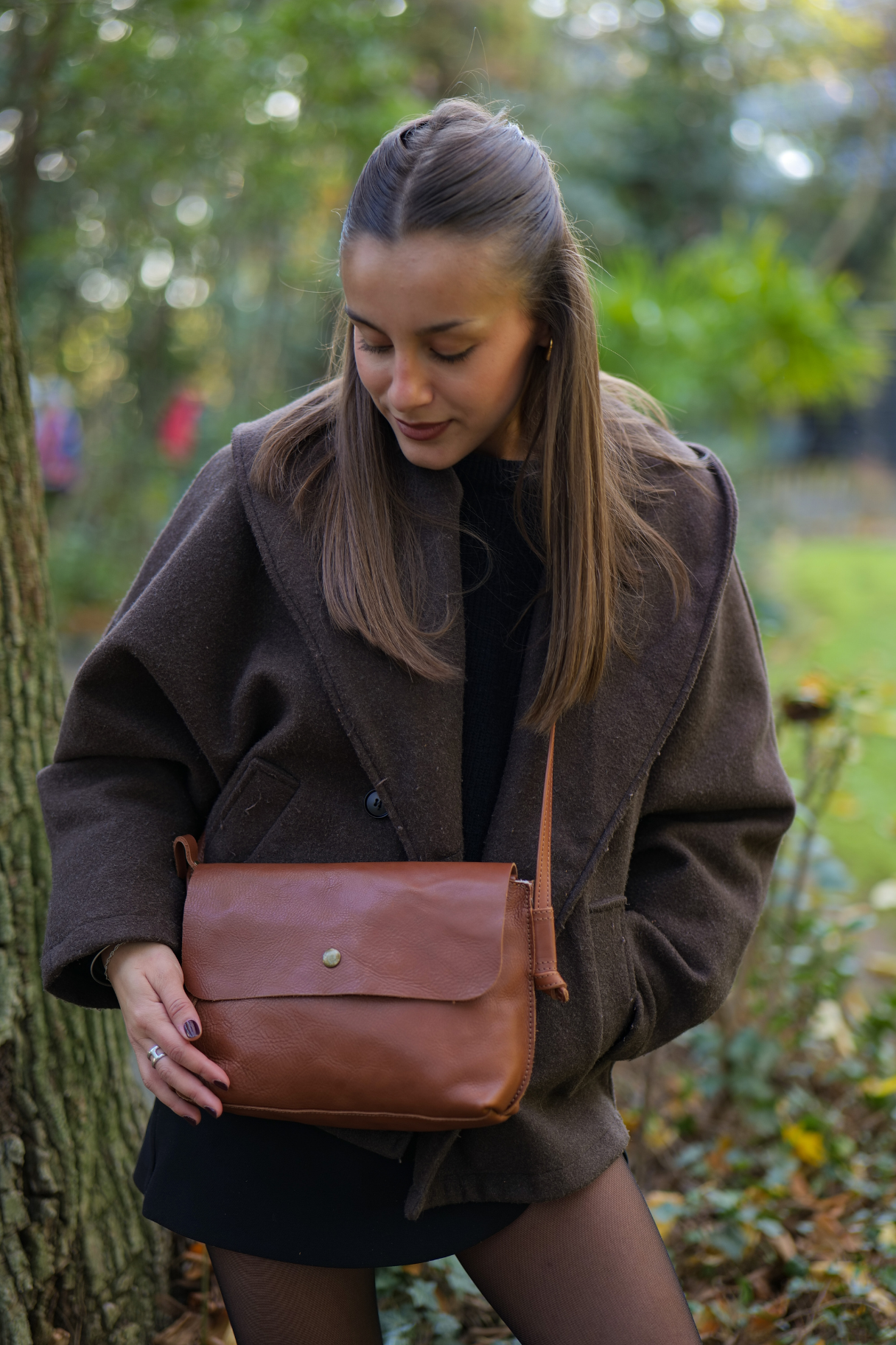 Sac bandoulière en cuir à tannage végétal Noordsen, couleur cognac