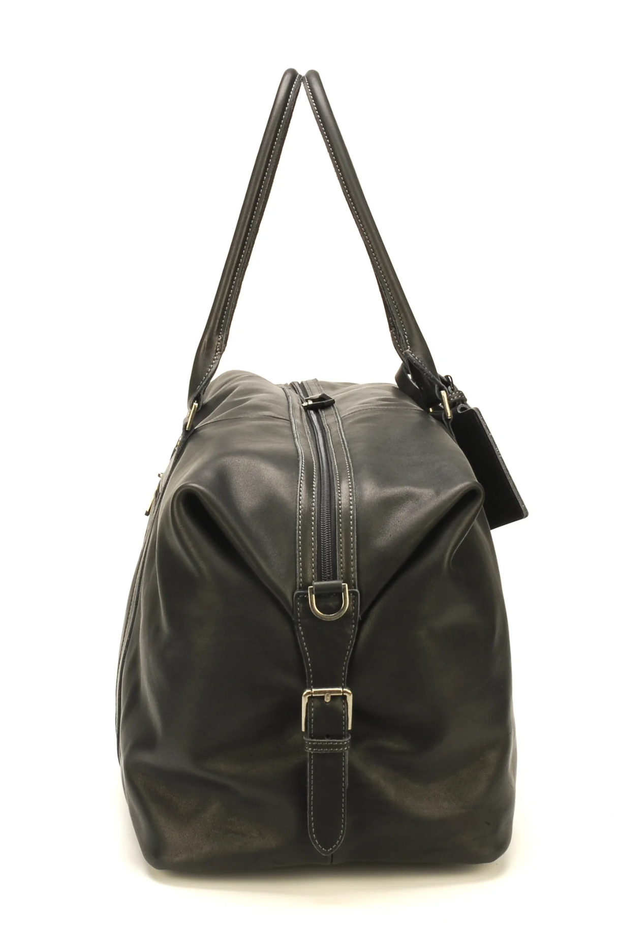 Sac de voyage cuir Johany vue de profil avec boucle latérale et fermeture zippée
