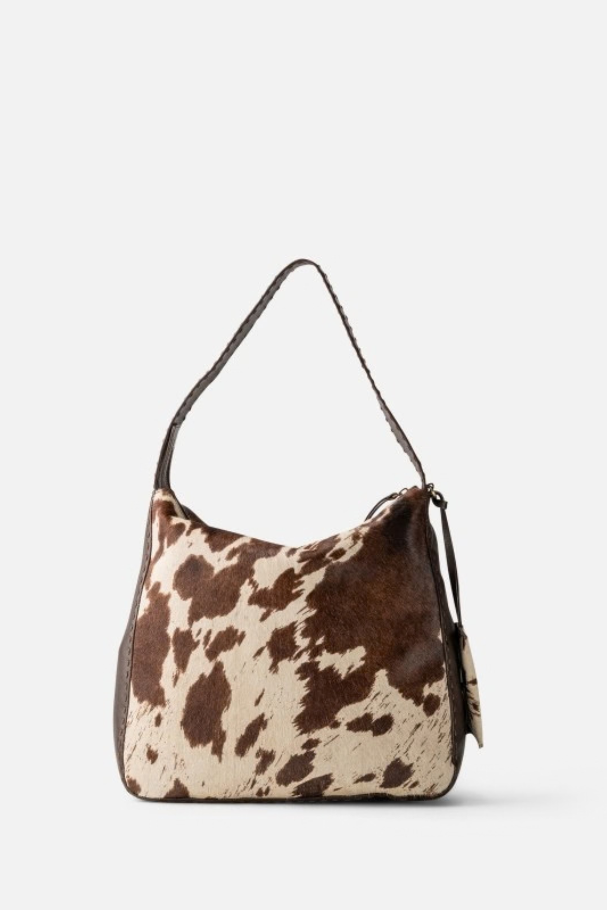 Sac Genola Biba réf. GEN1L en cuir de vachette à poils, coloris pie marron et écru, anse surpiquée