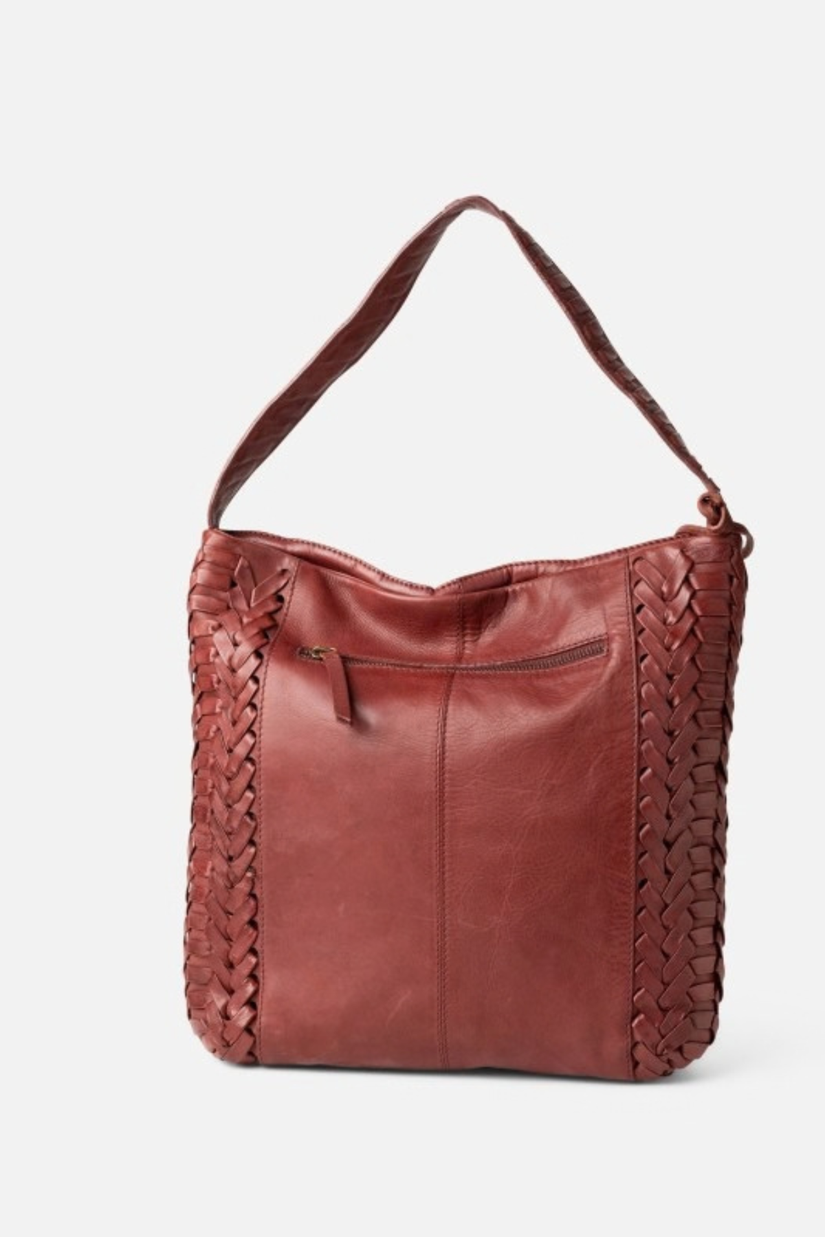 Dos en cuir lisse du sac hobo Biba brique avec sa poche zippée extérieure