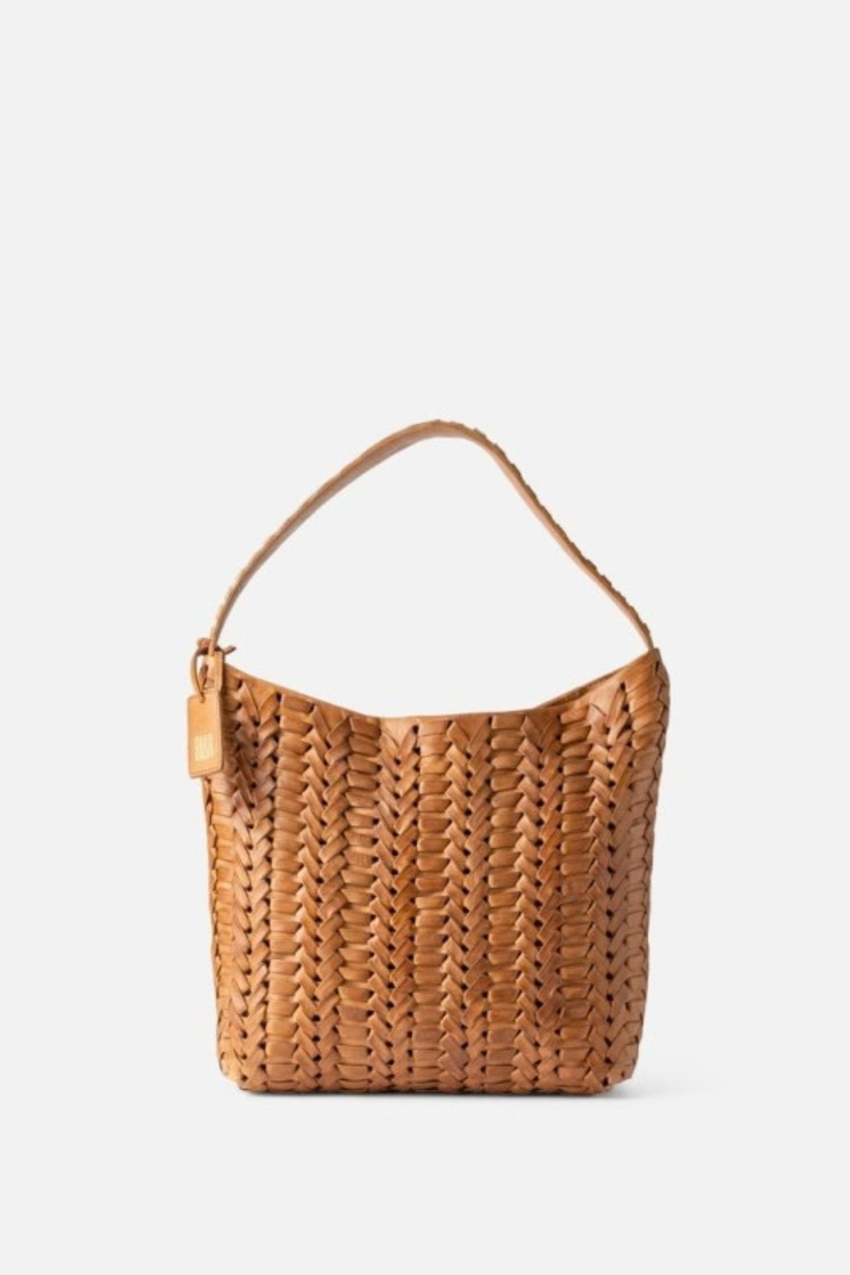 Sac hobo Biba en cuir de vachette tressé chevron cognac naturel