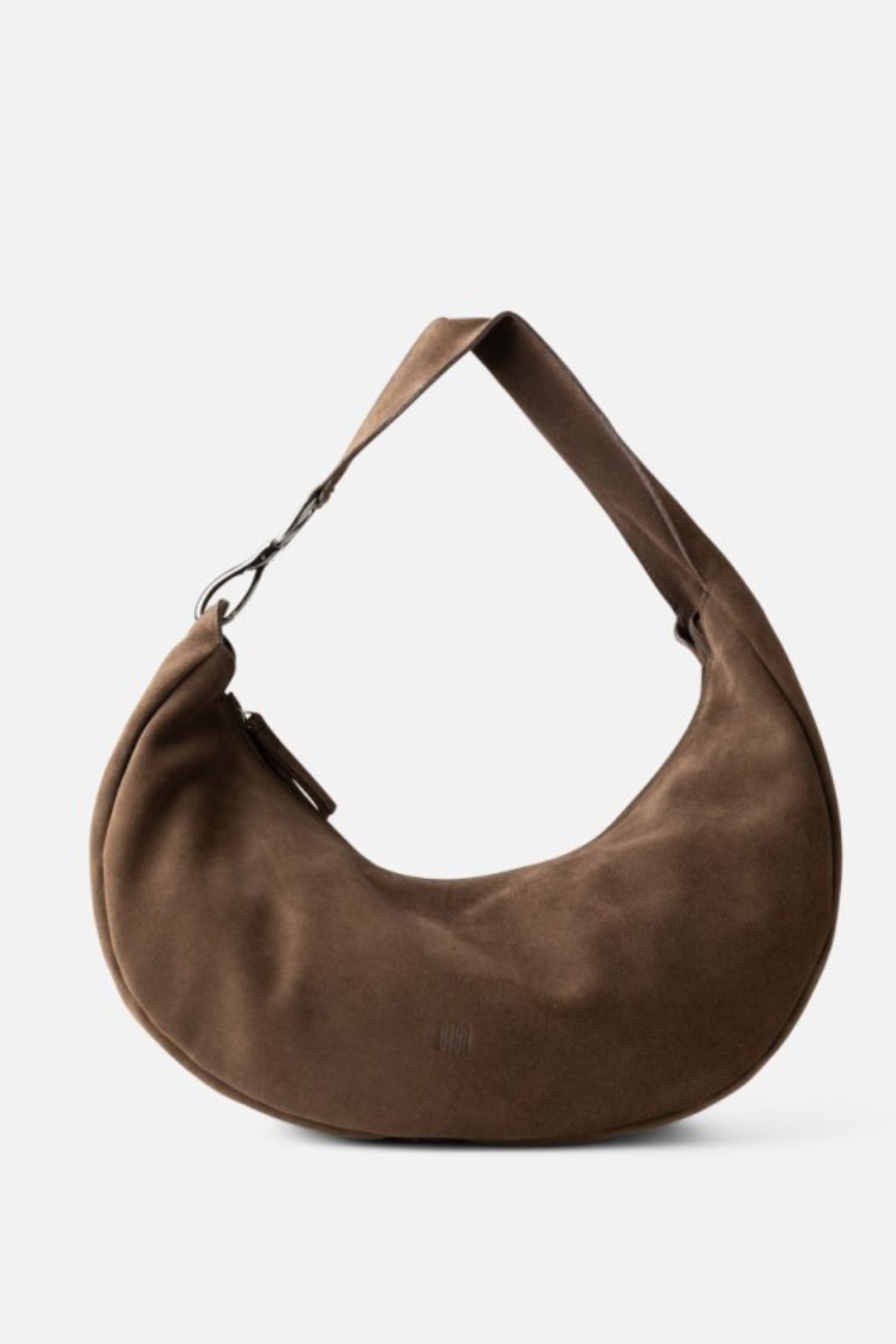 Grand sac hobo Jackpot Biba en cuir daim de vachette taupe, 45 cm, anse large à mousqueton métal