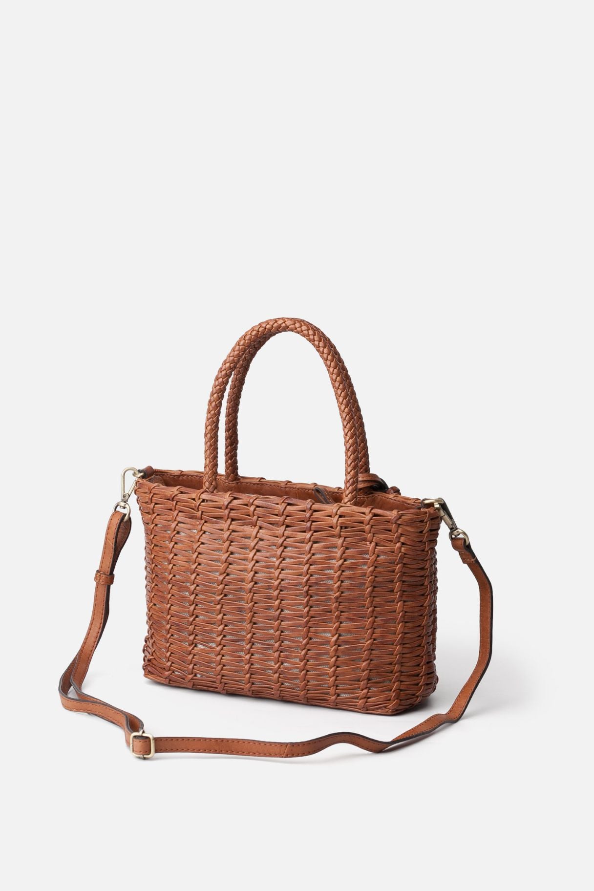 Biba Ayden - Panier en cuir tressé cognac 