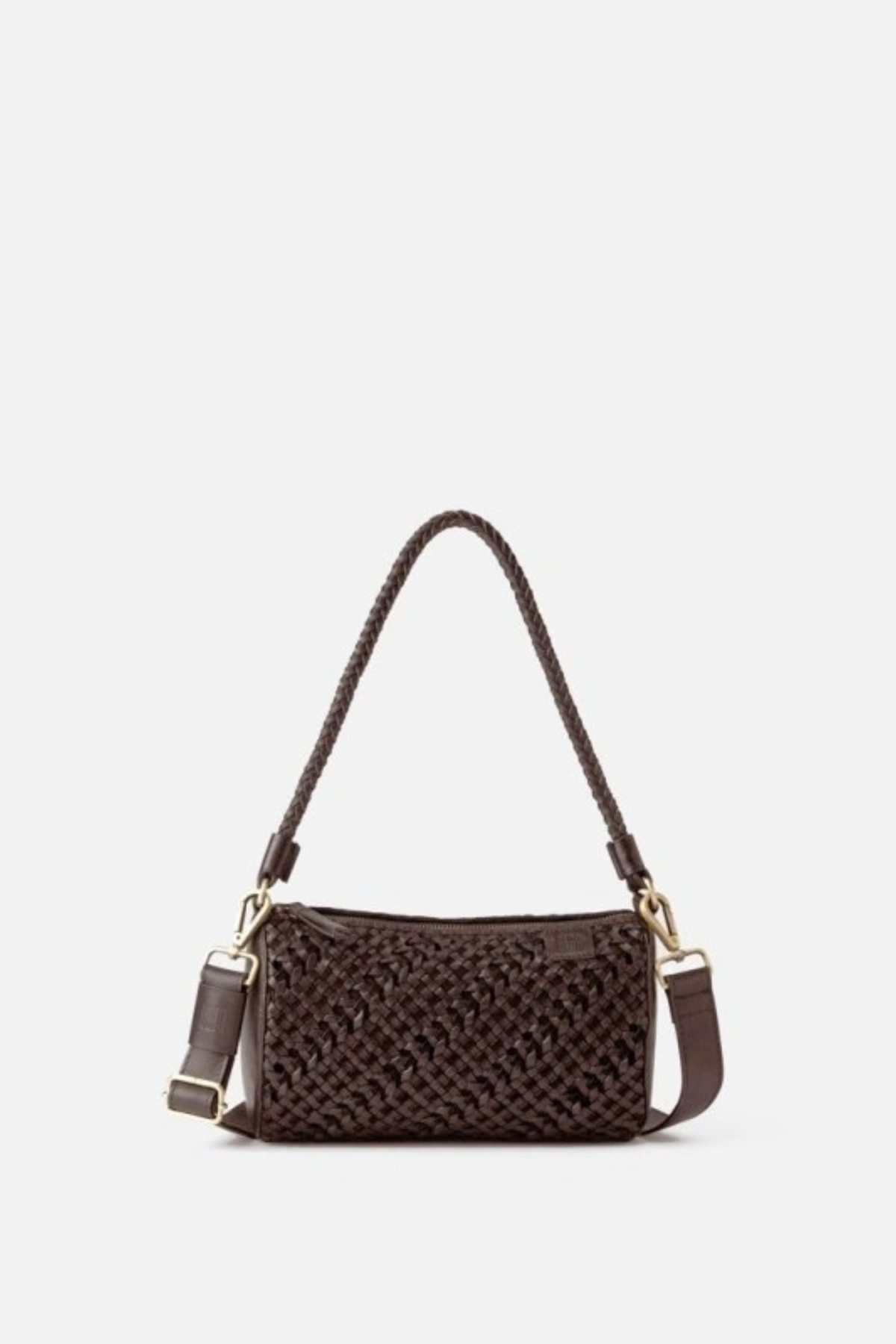 Sac Selma Biba en cuir tressé marron chocolat, anse tressée et bandoulière amovible