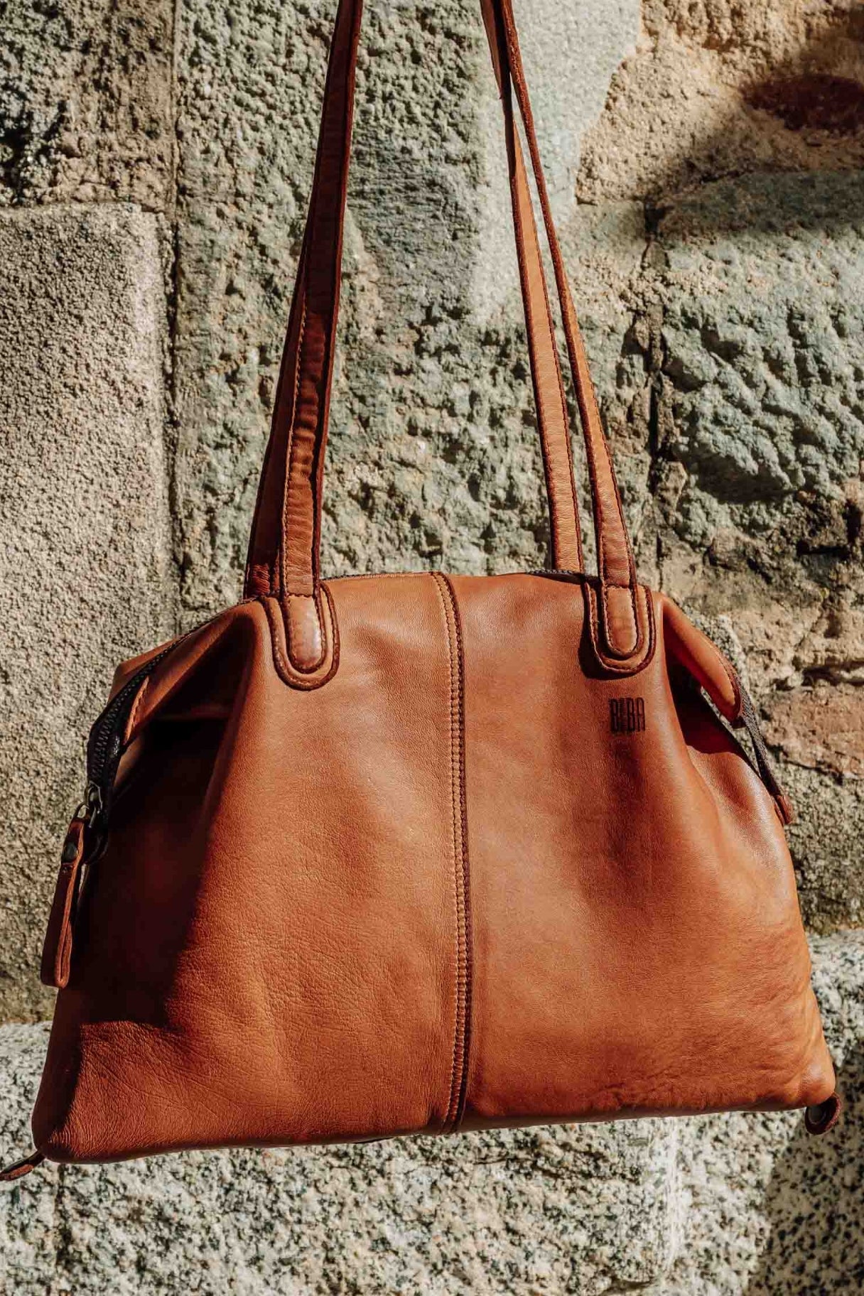 Sac shopper BIBA Hooper HOP1L en cuir d'agneau lavé camel Heritage