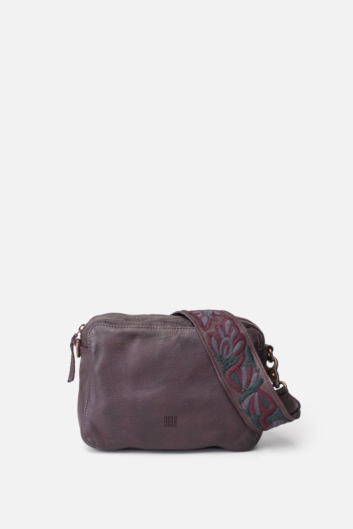 Sac Sumner SUM2L en cuir violet avec bandoulière brodée vu de face