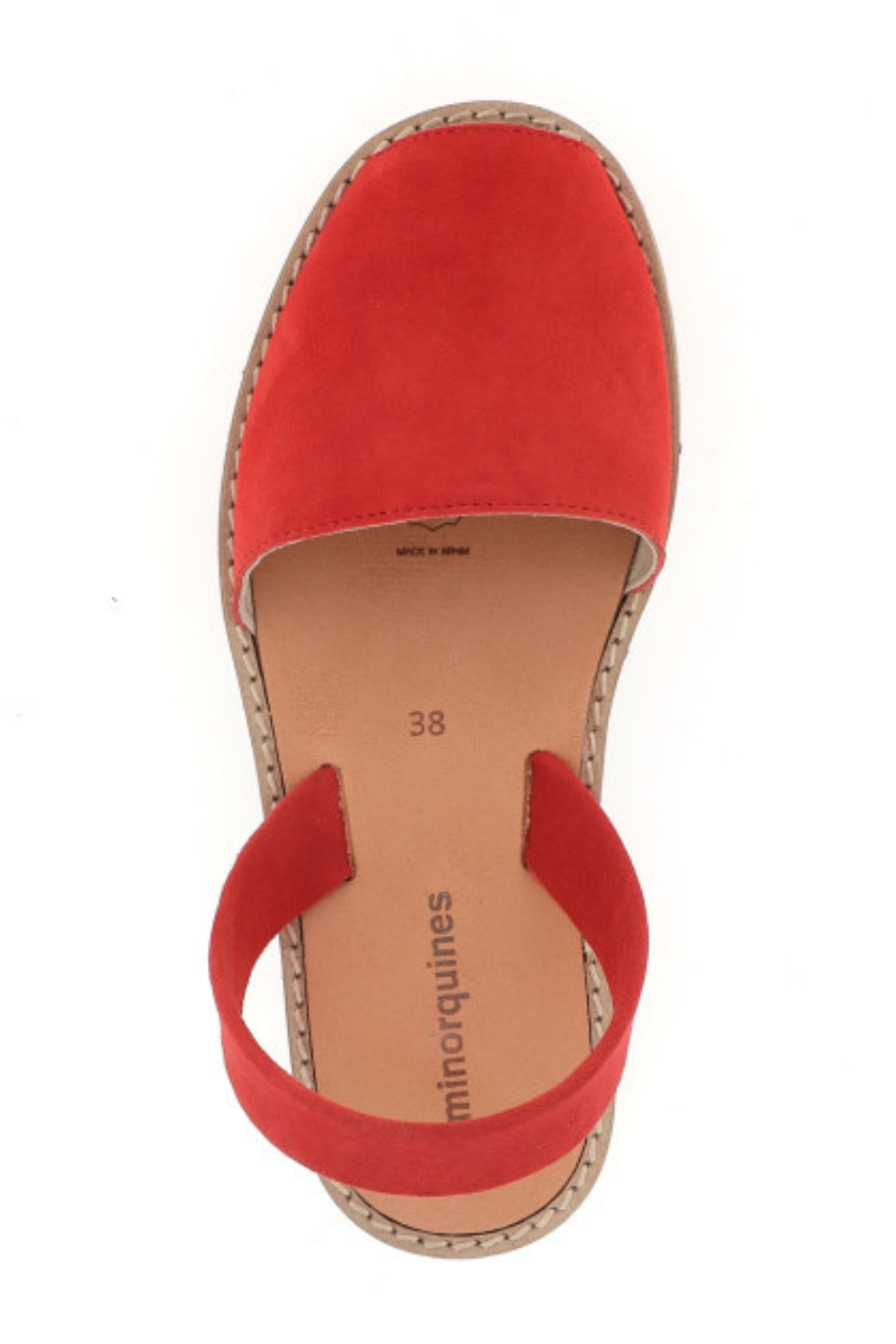 Sandales minorquines en cuir rouge – vue de dessus