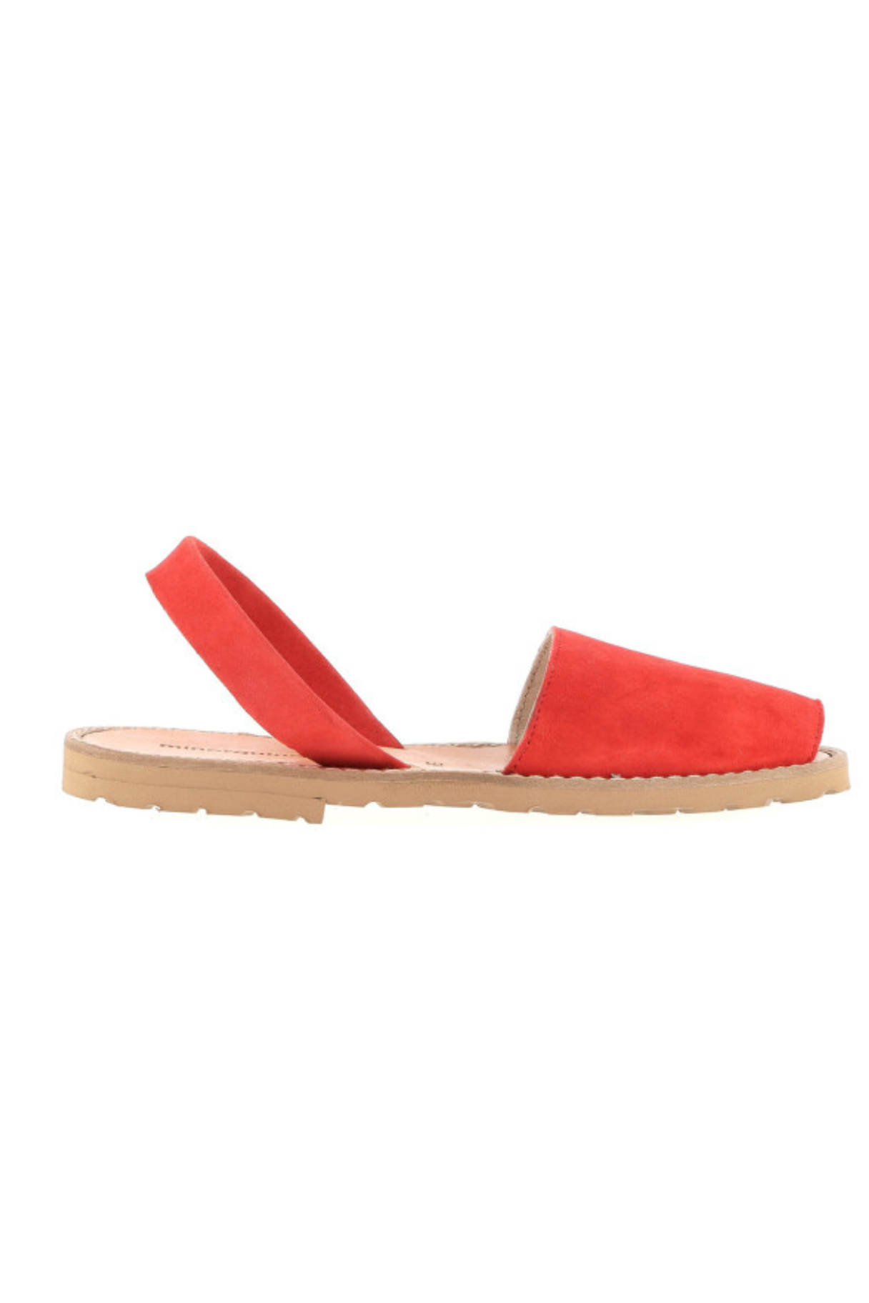 Sandales minorquines en cuir rouge – vue de profil